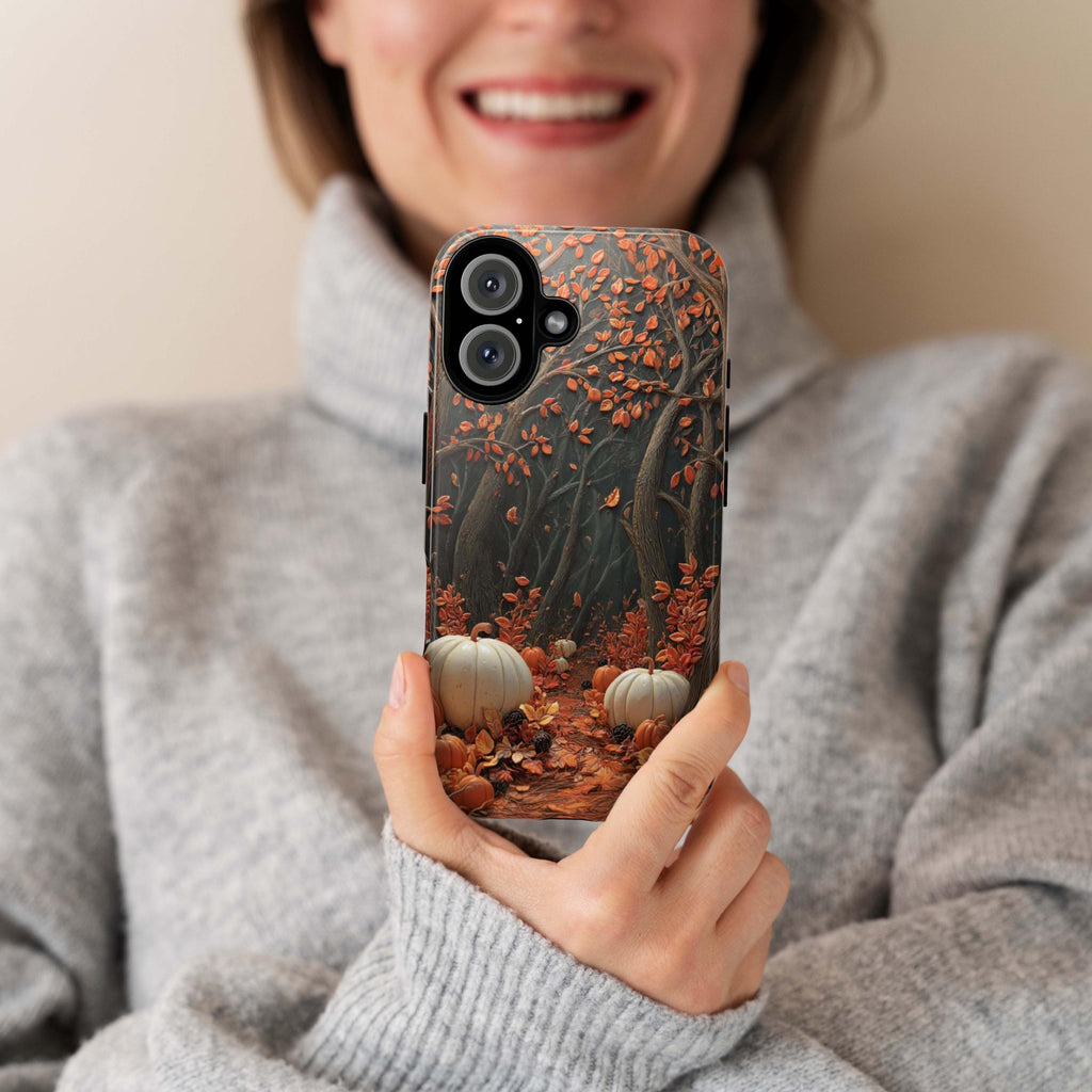 Autumn Woodland Pumpkin Phone Case | Cozy Seasonal Fall Forest Nature Cover for iPhone 16 15 Tough or Magsafe, Samsung, 475.29