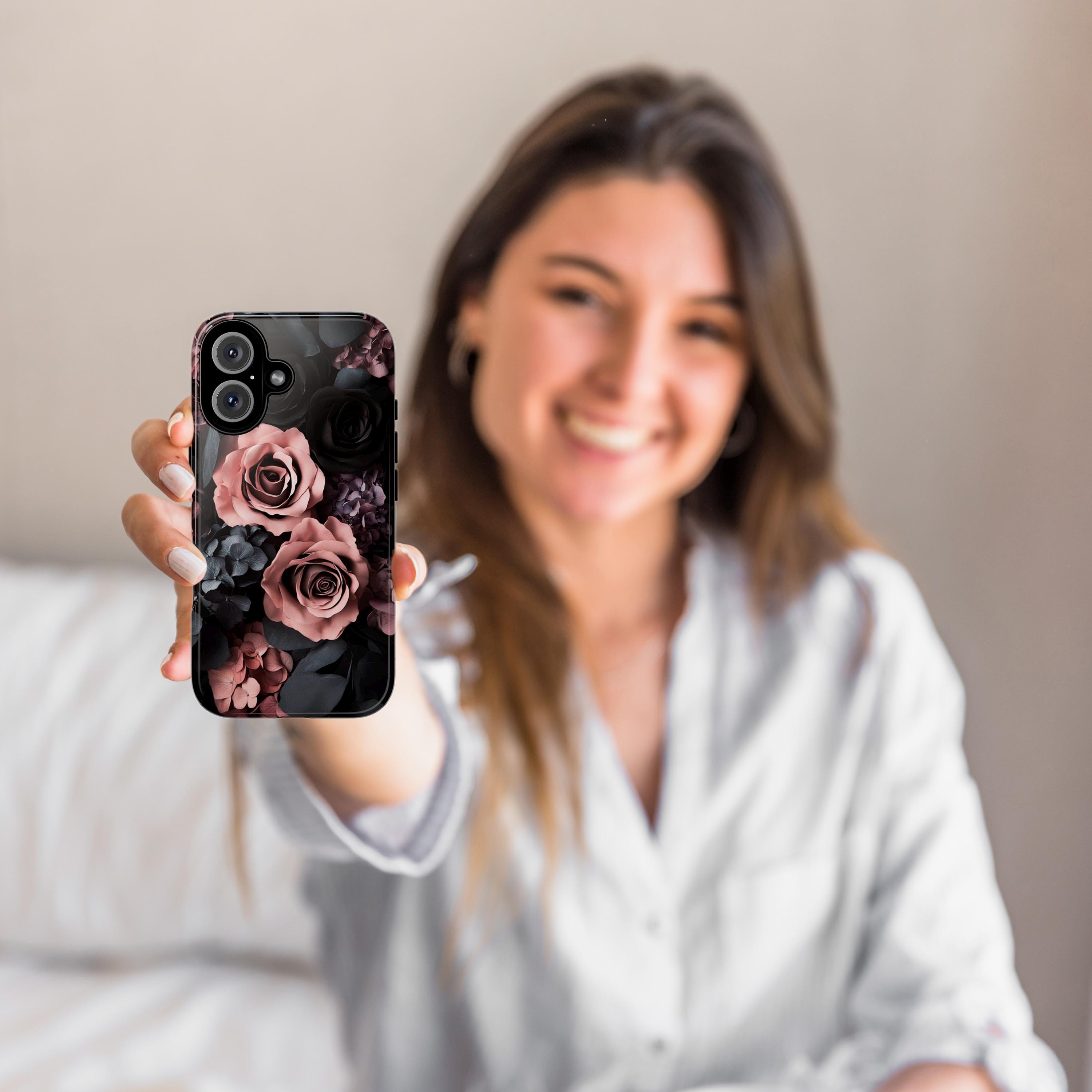 Dark Floral Phone Case, Pink and Black Rose Flowers Case, Gothic Dark Academia for iPhone Magsafe 16, 15, 14, 13 & Samsung, Pixel 9, 428.18