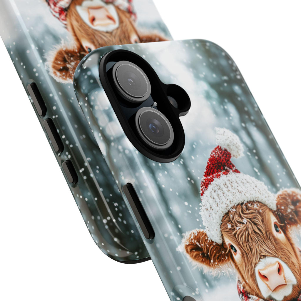Christmas Highland Cow & Winter Forest Phone Case, Festive Xmas Hot Chocolate Marshmellow iPhone 16 15 14 13 Pro Max, Samsung S24, 440.4