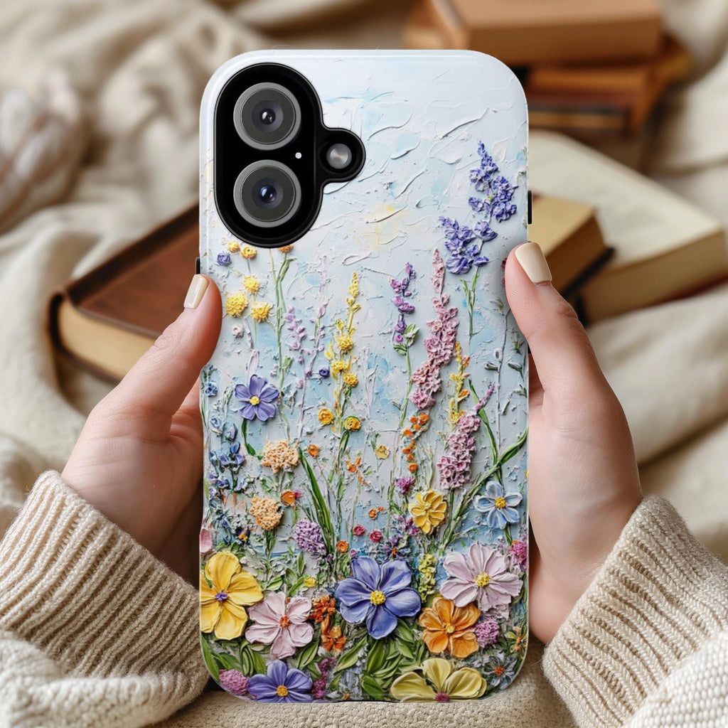 Pastel Flowers Art Wildflower Phone Case, Delicate Floral Meadow Design Phone Cover for iPhone 16 15 14 13 Tough or Magsafe, Samsung, 439.40