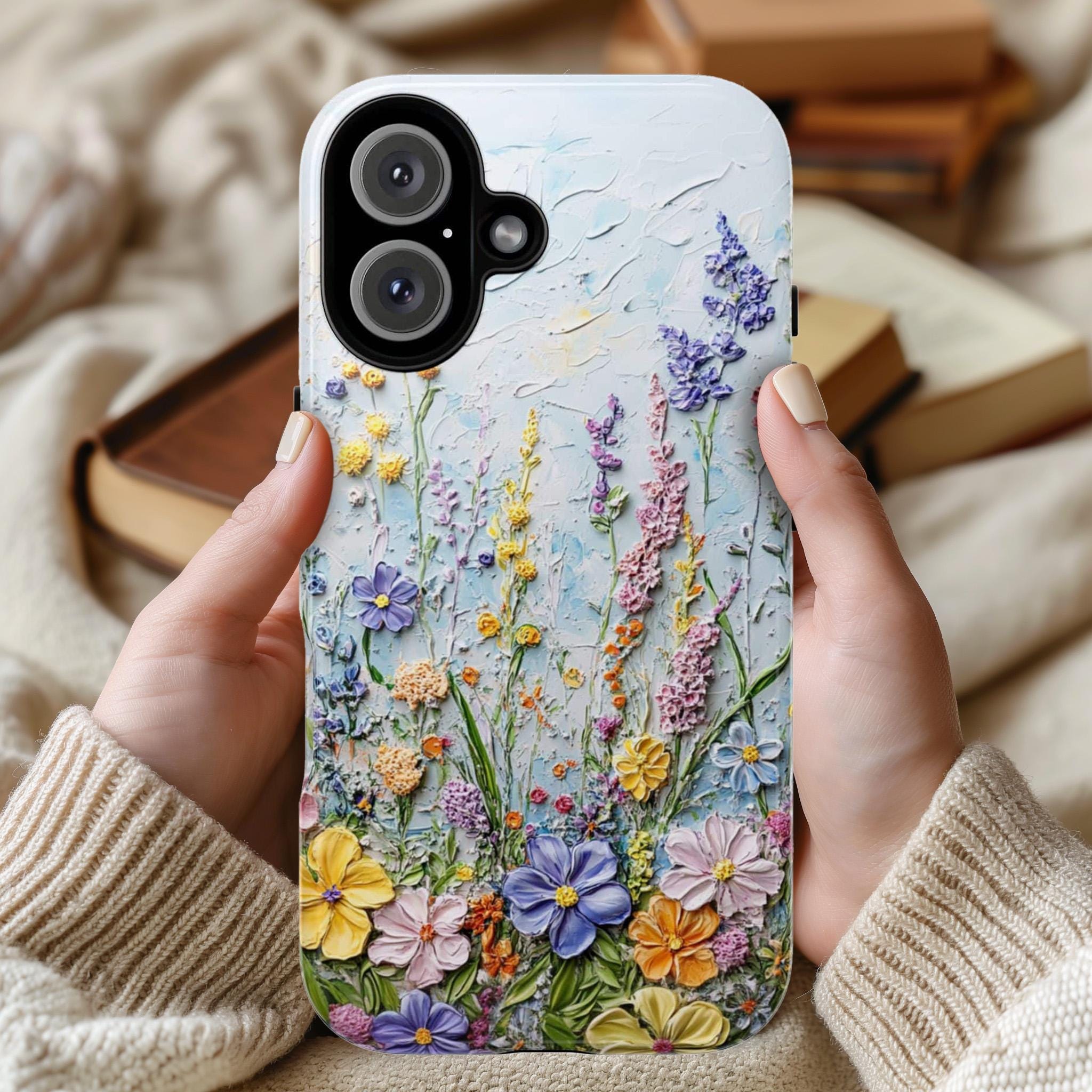 Pastel Flowers Art Wildflower Phone Case, Delicate Floral Meadow Design Phone Cover for iPhone 16 15 14 13 Tough or Magsafe, Samsung, 439.40