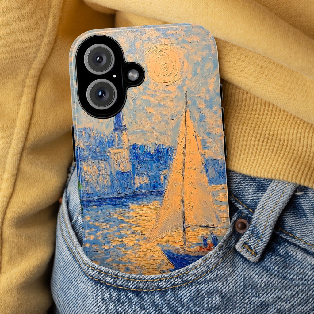 Sailing Boat Phone Case, Monet Style Sea Tough iPhone 16 Cover, Nautical Beach Accessories, Ocean Lovers Gift, Galaxy S25, 412.3