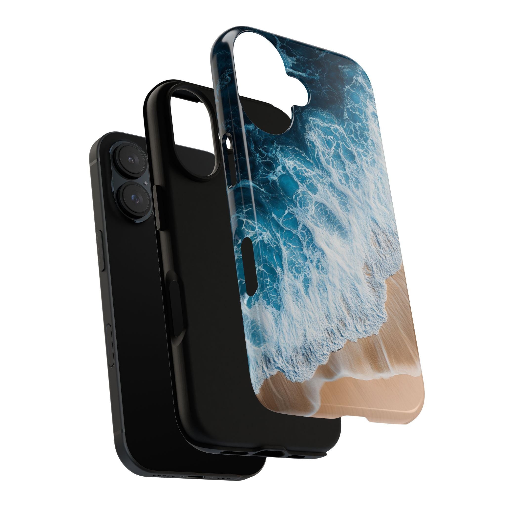 Ocean Wave & Beach Phone Case, Sea Foam and Sand Design, 3D Coastal Art Phone Case for iPhone 16 15 14 Magsafe, Samsung S25, 466.7