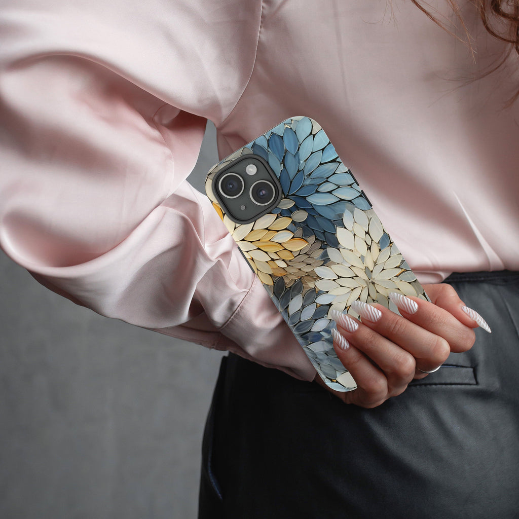 Pastel Floral Stained Glass Illusion Print Tough Phone Case for iPhone 16 15 14 13 Pro Max Plus, MagSafe or ToughCase, Galaxy, Pixel 9, 334