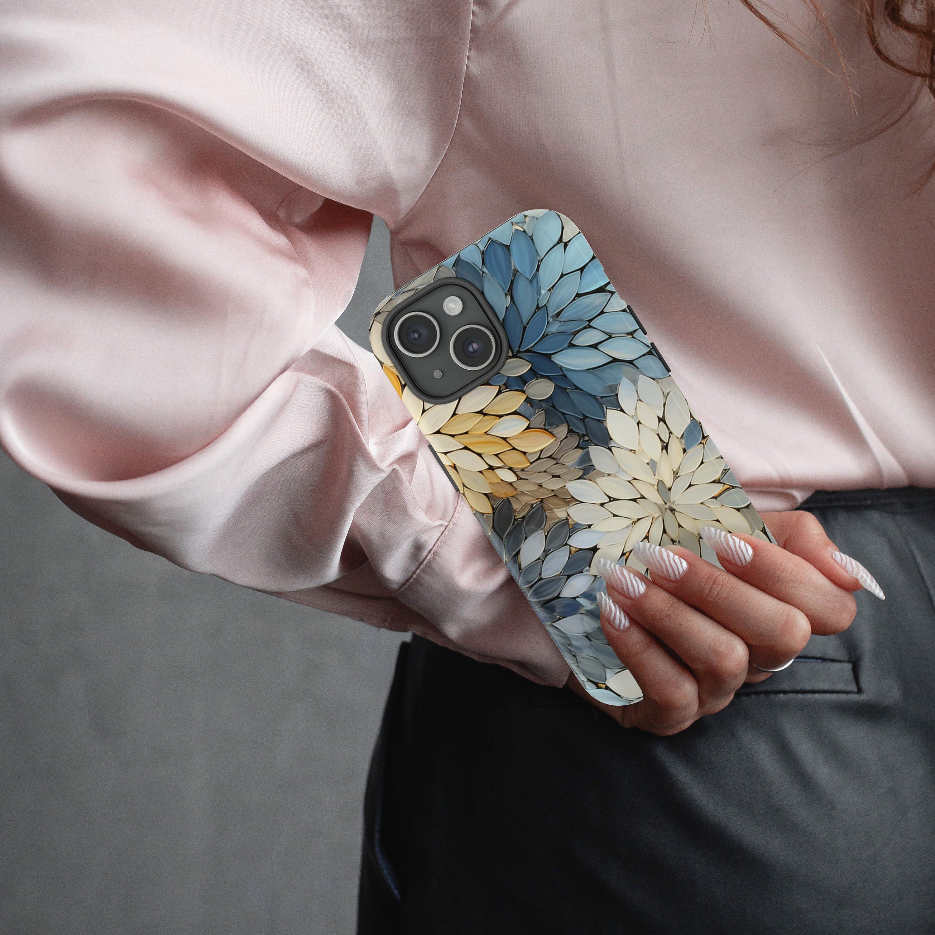 Pastel Floral Stained Glass Illusion Print Tough Phone Case for iPhone 16 15 14 13 Pro Max Plus, MagSafe or ToughCase, Galaxy, Pixel 9, 334