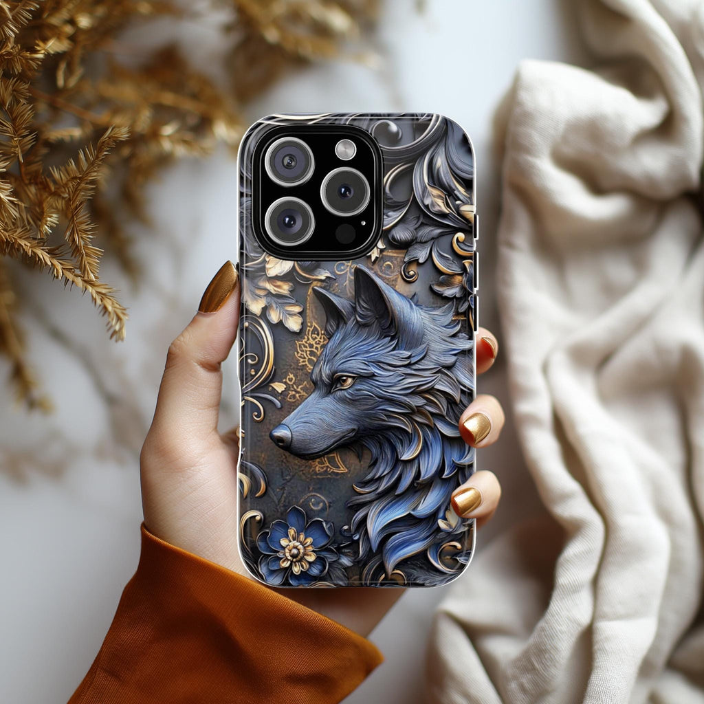 3D Dark Gothic Fantasy Wolf Phone Case, Gothic Floral Phone Cover for iPhone 16 15 14 13 Pro Magsafe Samsung Galaxy S24, 465.2