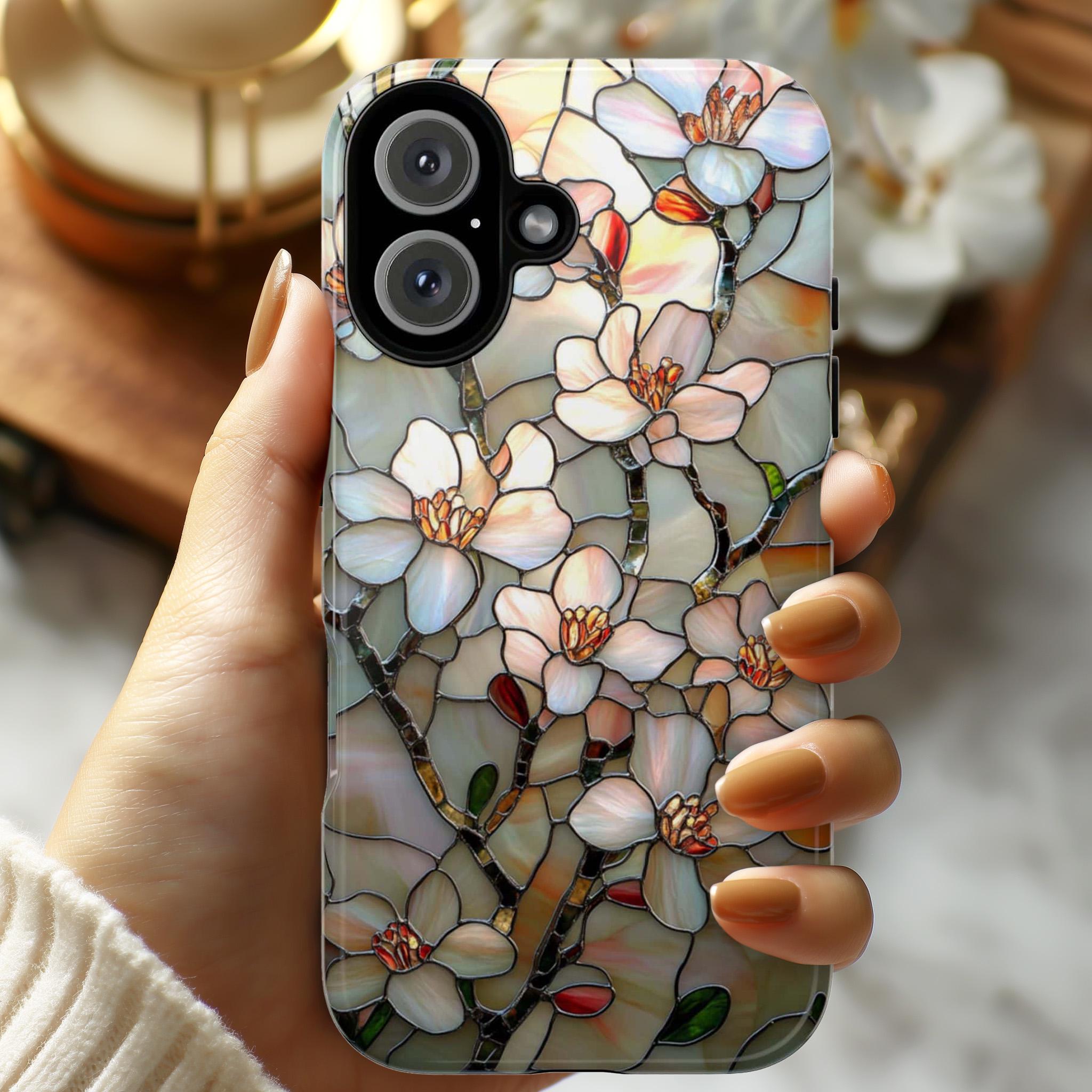 Floral Magnolia Mosaic Phone Case, Botanical Lover Gift, Nature Art Design Case for iPhone 16 15 14 Magsafe, Samsung S25, 418.30