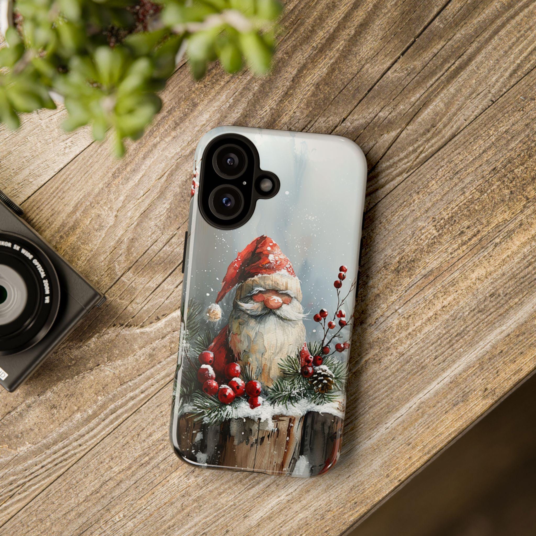 Cozy Watercolor Xmas Holiday Gnome Phone Case, Christmas Gnome & Snowy Winter Forest for iPhone 15 14 13 12 Pro Max Plus, Galaxy S25, 427.9