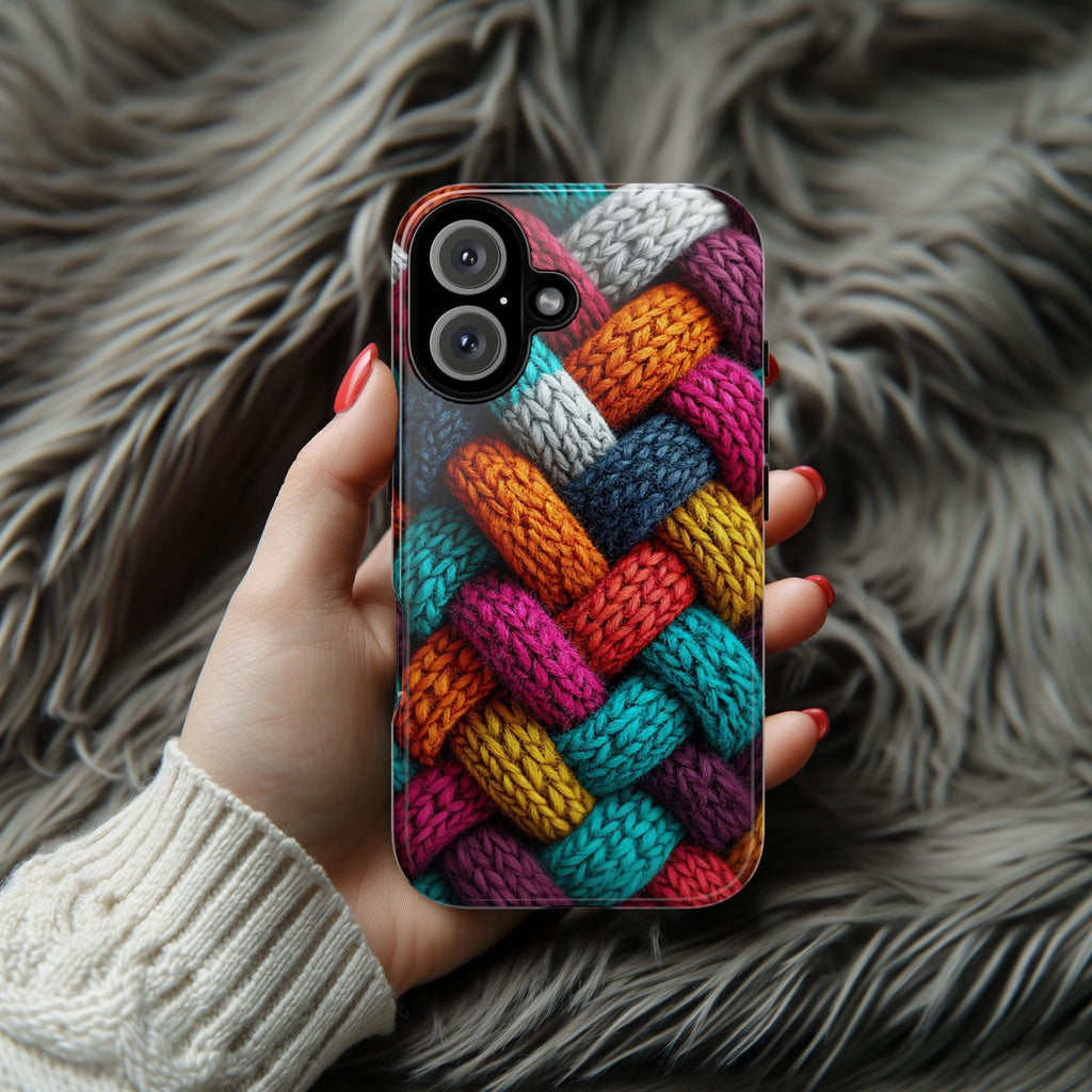 Colorful Cozy 3D Knitted Phone Case for Fall | Vibrant Autumn Knit Pattern Effect Cover for iPhone 16 15 Tough or Magsafe, Samsung, 452.18