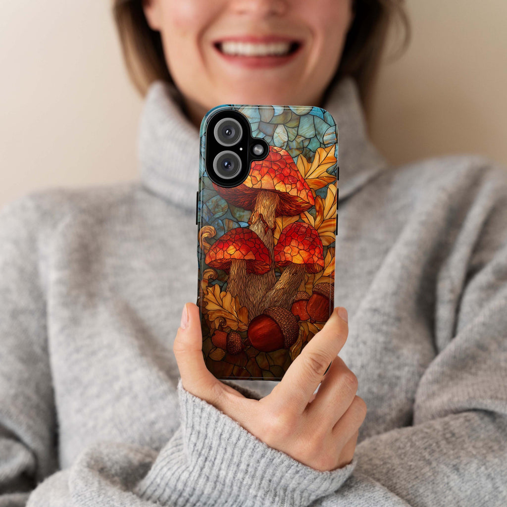 Stained Glass Mushroom Phone Case | Autumn Fall Forest Fungi Design, Cozy Woodland Cover for iPhone 16 15 Tough or Magsafe, Samsung, 478.11