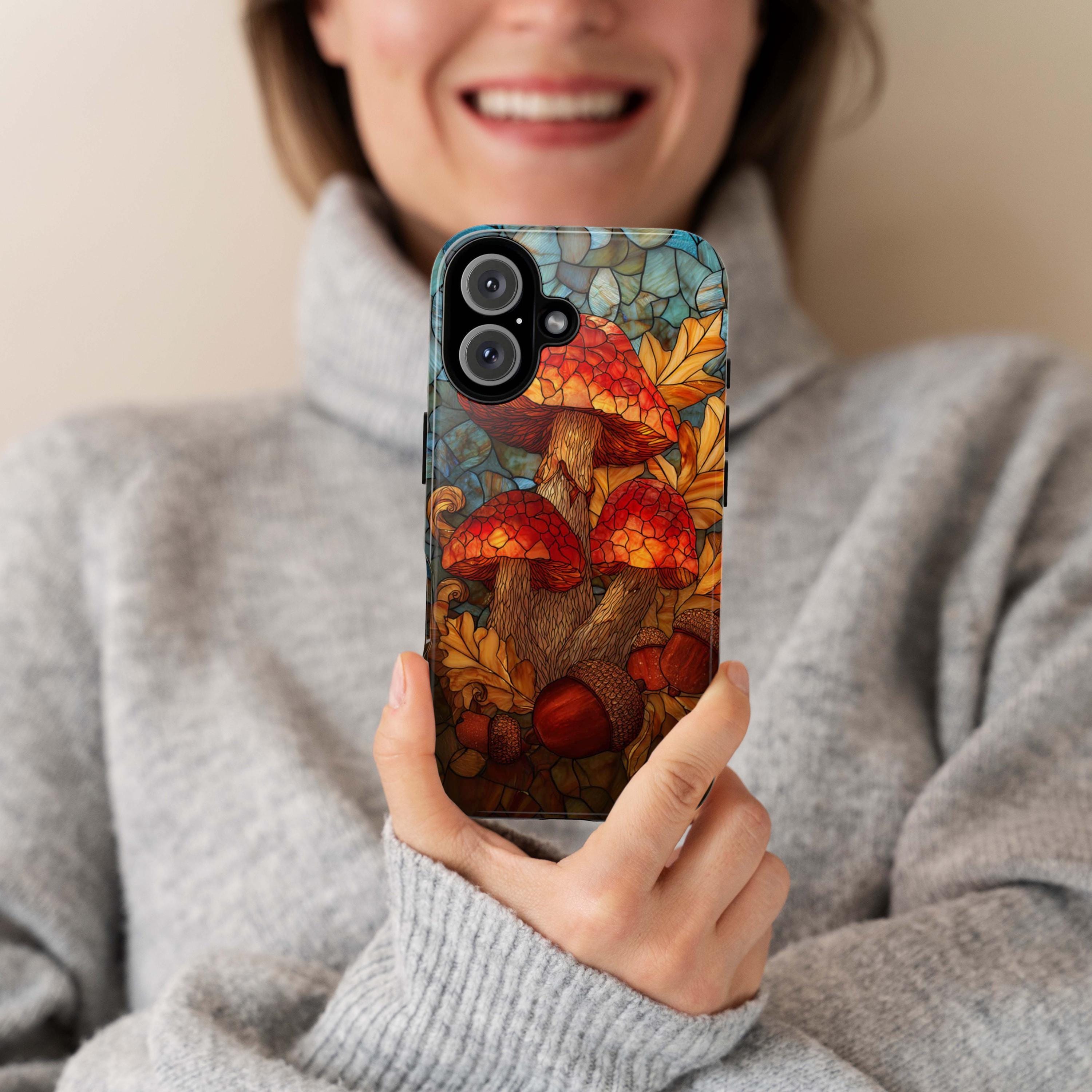 Stained Glass Mushroom Phone Case | Autumn Fall Forest Fungi Design, Cozy Woodland Cover for iPhone 16 15 Tough or Magsafe, Samsung, 478.11
