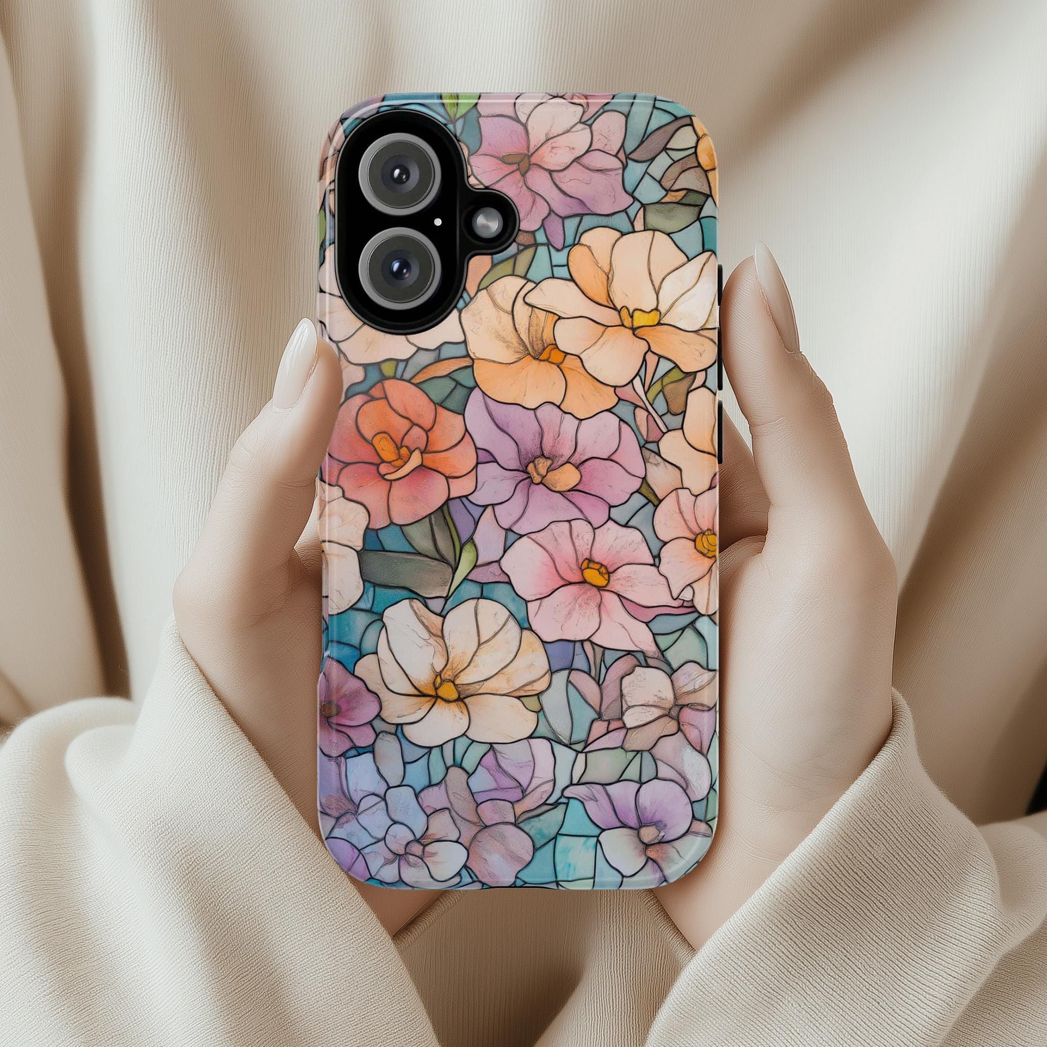 Pastel Floral Mosaic Phone Case, Plant Lover Gift, Nature Lover Gift, Vintage Flowers Case for iPhone 16 15 14 Magsafe, Samsung S25, 418.11