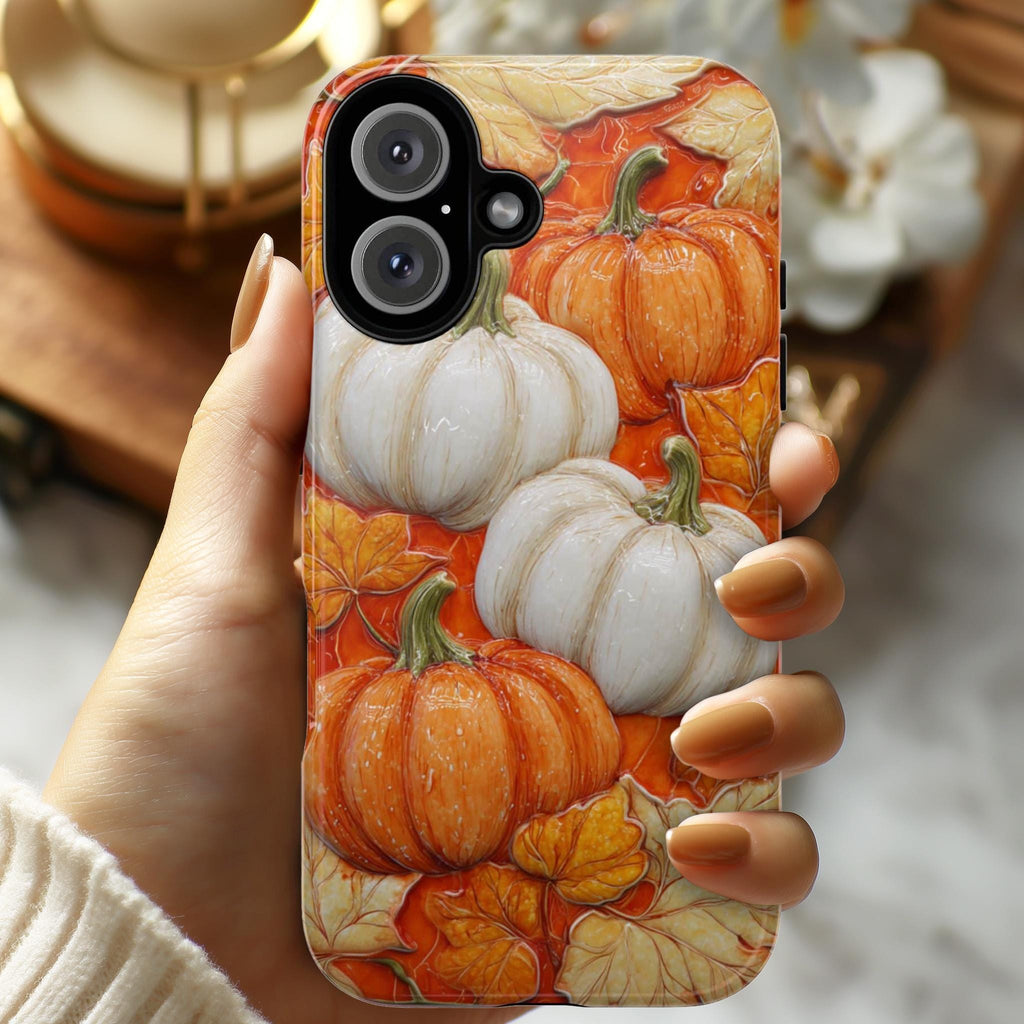 3D Autumn Pumpkin Phone Case, Orange Fall Lovers Phone Case, Festive Seasonal Cover for iPhone 16 15 14 Tough or Magsafe, Samsung, 475.17