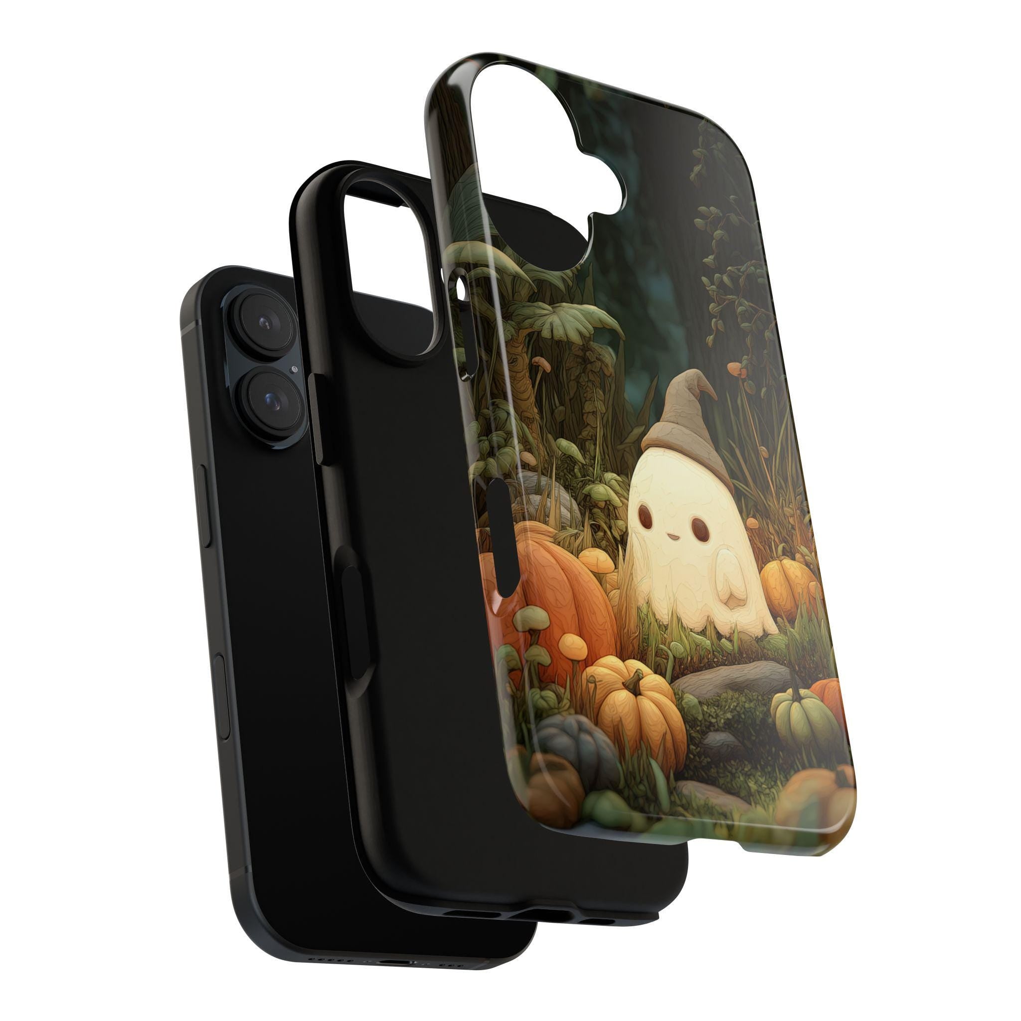 Fall Ghost Phone Case, Pumpkins & Forest Cover, Autumn Halloween Spooky Vibes for iPhone 16 15 14 Tough or Magsafe, Samsung, 475.12