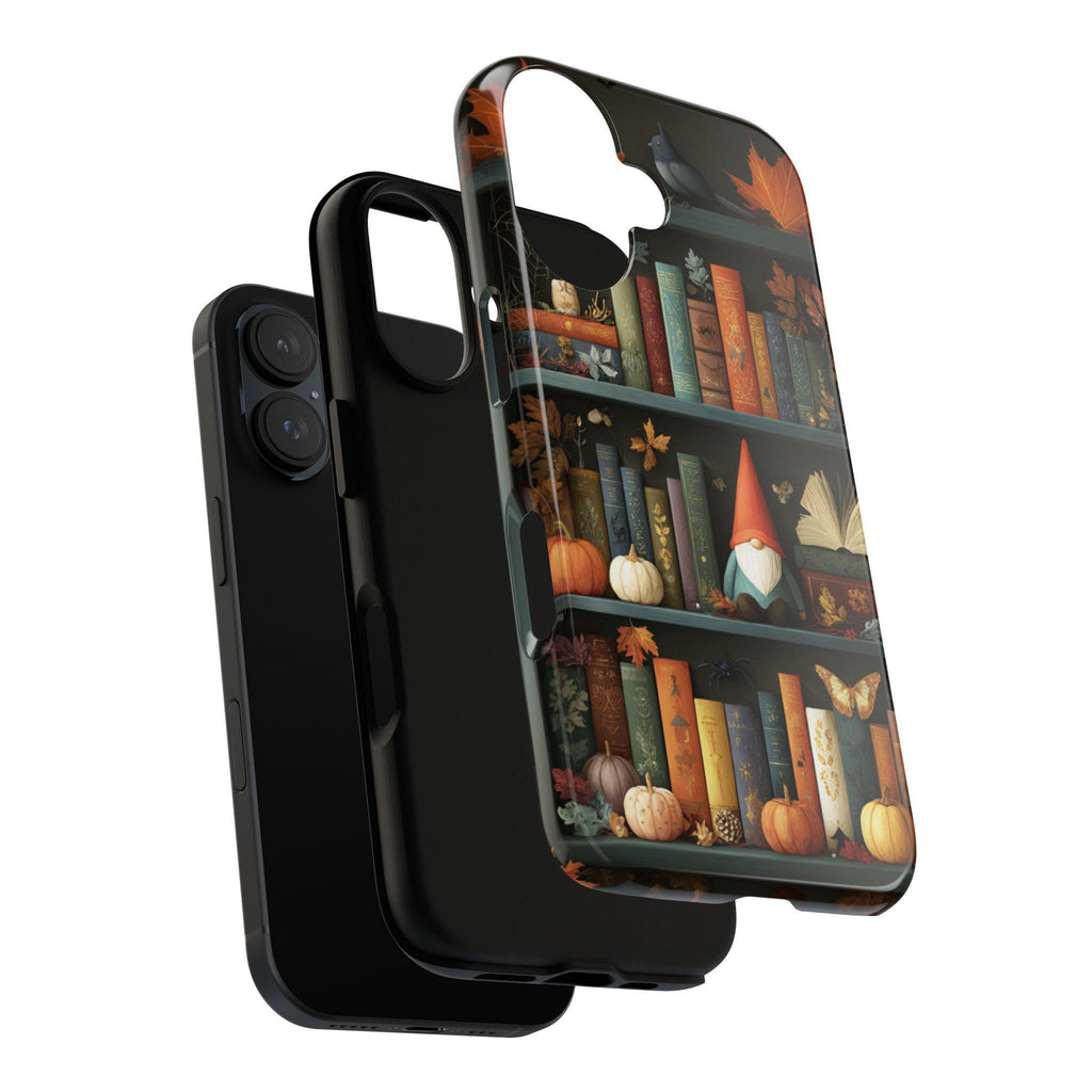 Library Gnome Fall Phone Case, Cute Halloween Gnome with Books, Book Lover Cover for iPhone 17 16 15 Tough or Magsafe, Samsung, 480.6