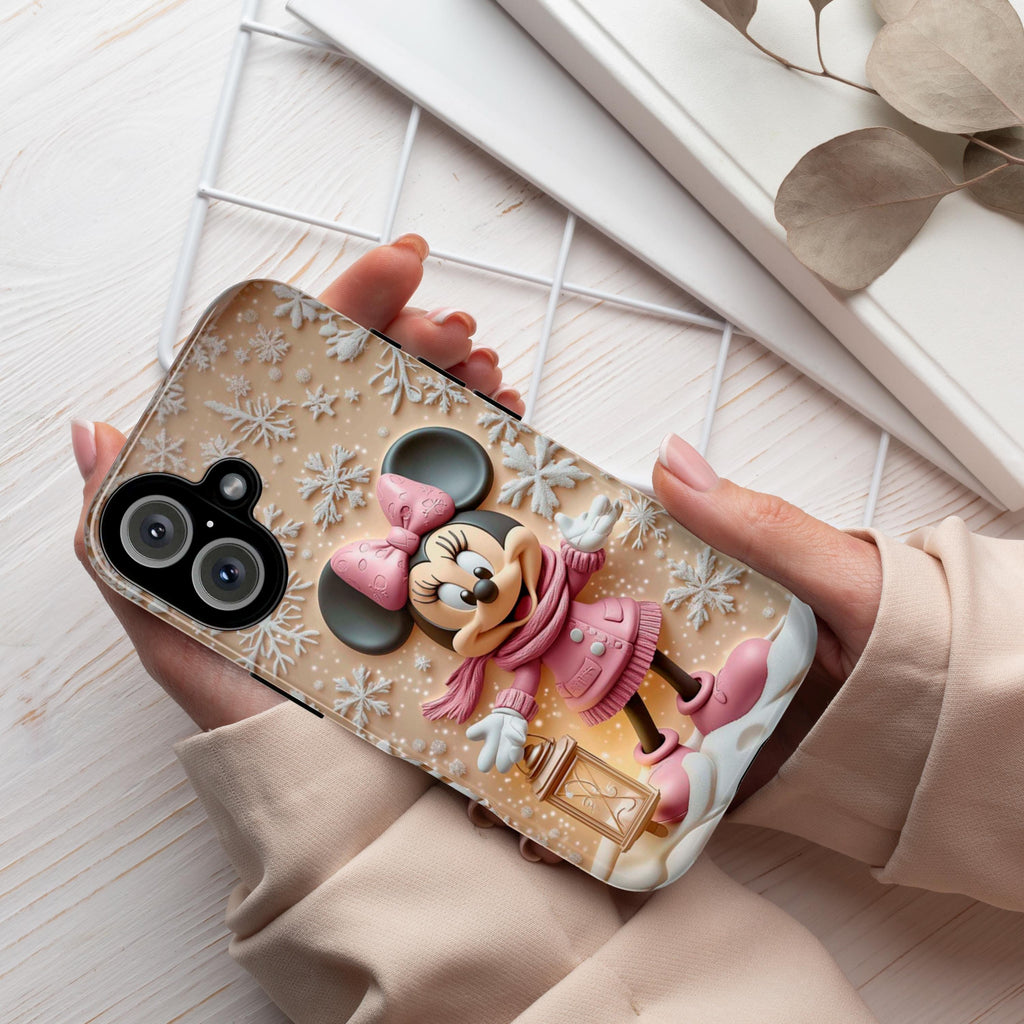 Minnie Mouse 3D effect Phone Case, Cartoon Xmas 3D Design, Minnie Mouse Christmas Phone Case for iPhone 16 15 14 Magsafe, Samsung S25, 442.8