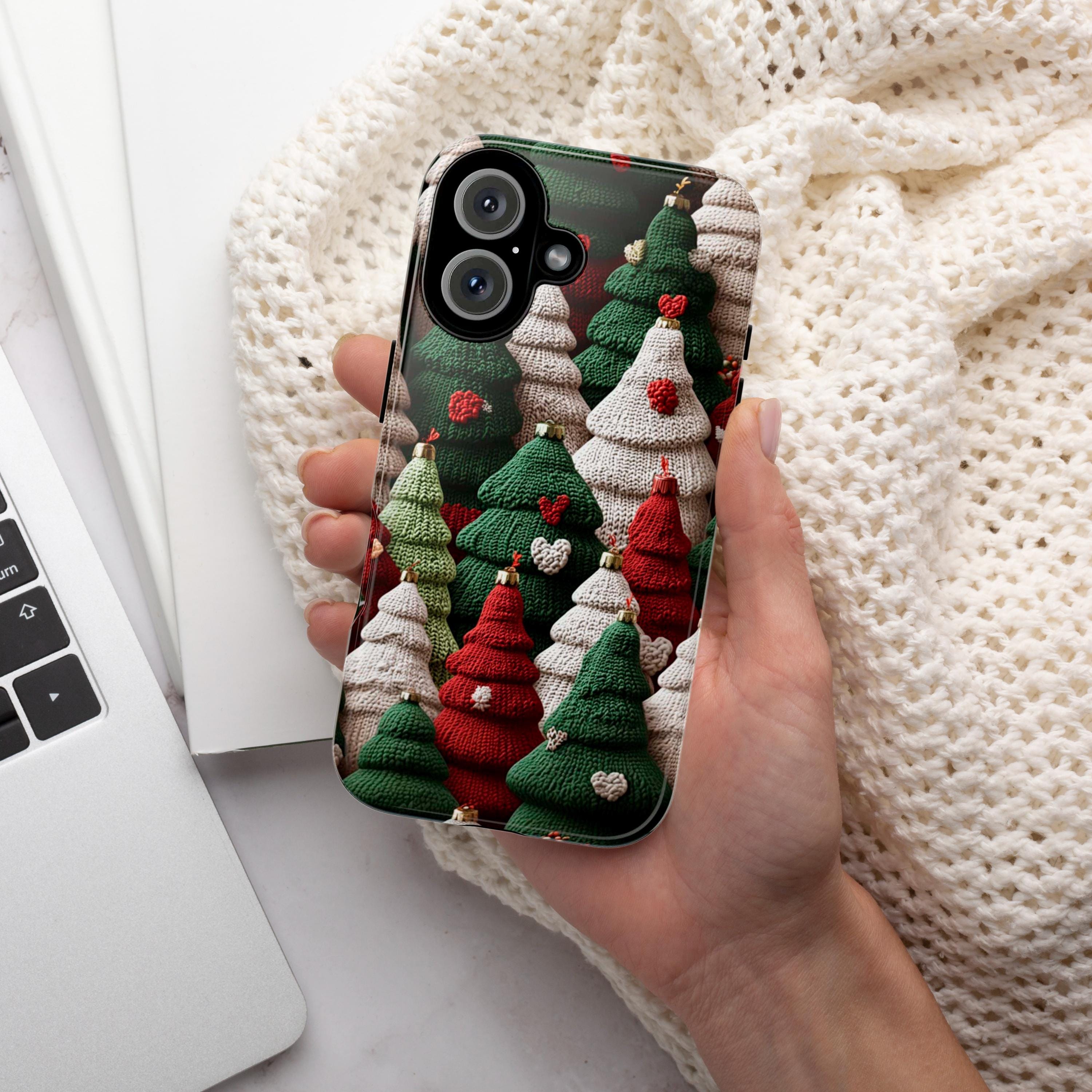 Christmas Tree Red Green White Phone case Knitted effect - Winte Holiday Phone cover for iPhone 16 15 14 13 Magsafe Plus, Samsung S24, 443.1