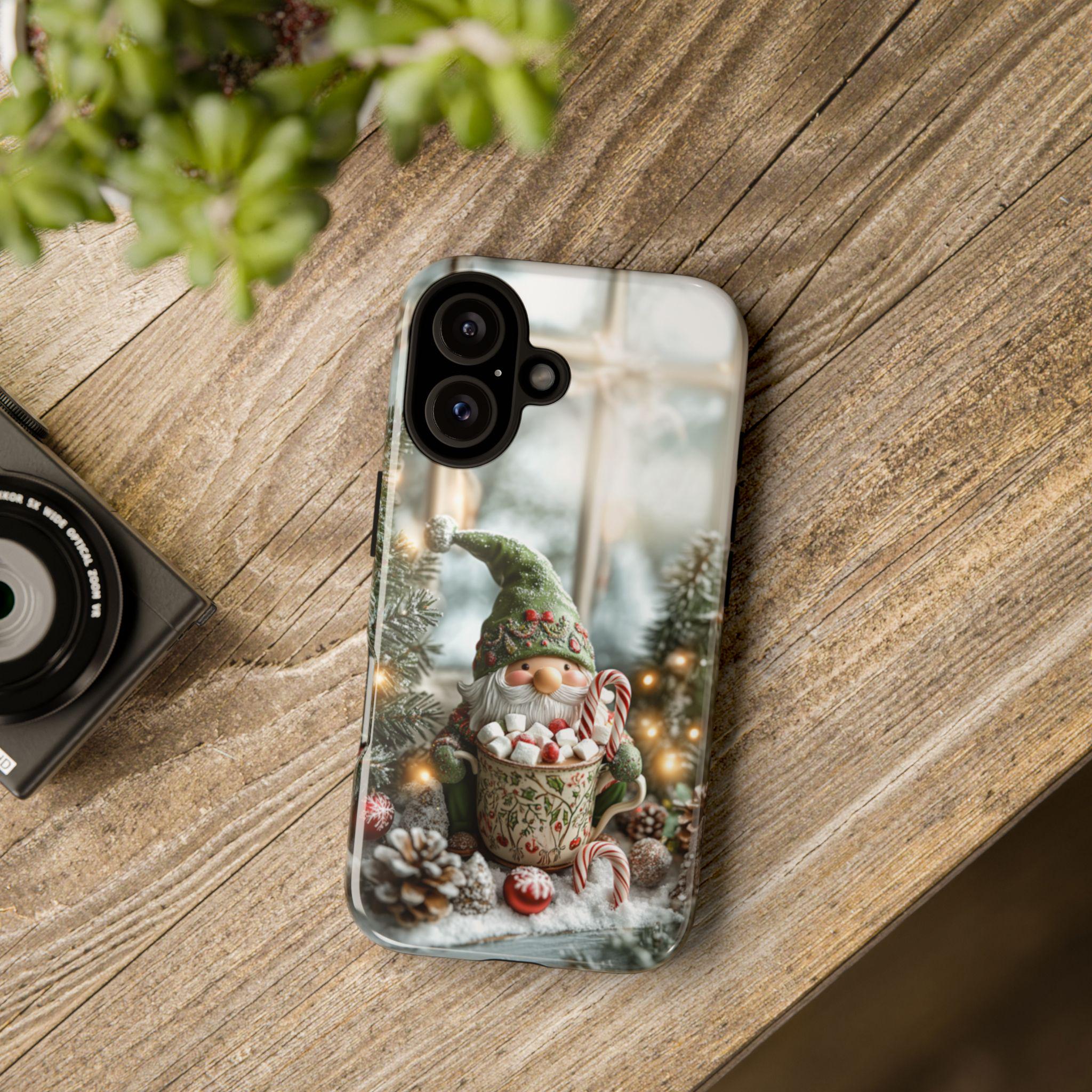 Cozy Festive Holiday Gnome Phone Case, 3D Christmas Gnome & Holly Design for iPhone 15 14 13 12 Pro Max Plus / Samsung S25, 427.1