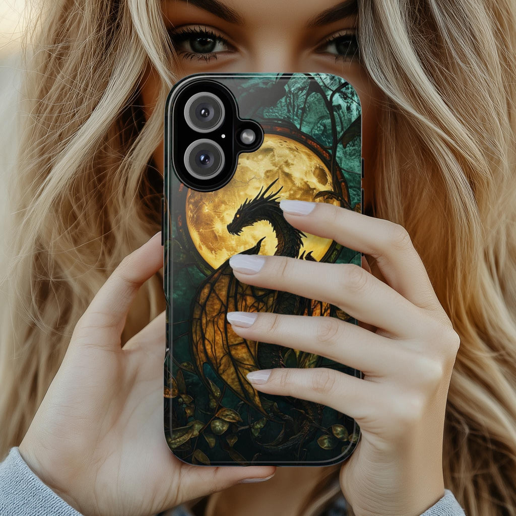 Mystical Dragon Stained Glass Phone Case, Gothic Cell Phone Cover for iPhone 15 14 13 12 11 Pro Max Plus / Samsung Galaxy S23 S22, 421.6