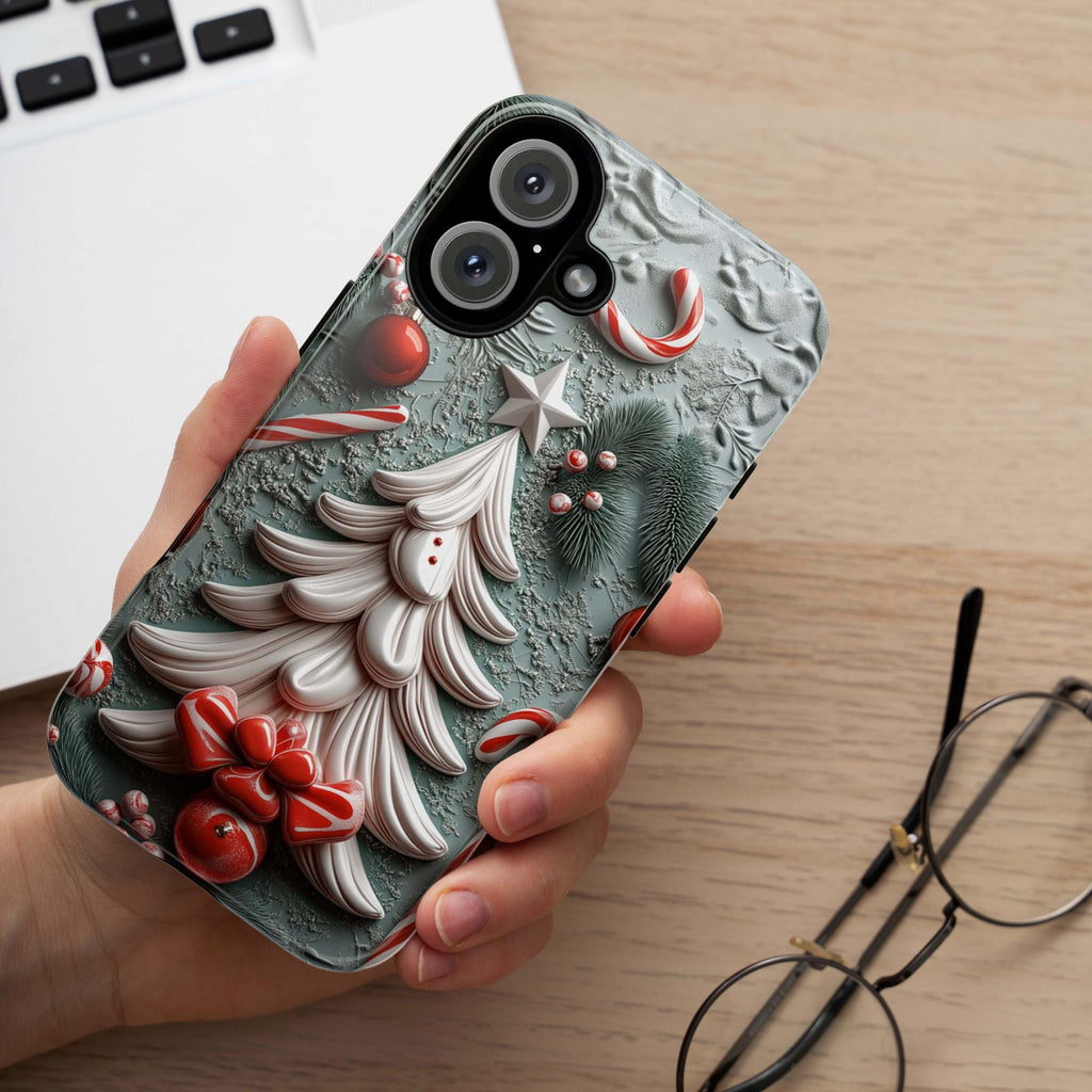 3D Christmas Tree Phone Case, Festive Xmas Design Cute Christmas Phone Cover, Xmas Gift for iPhone 16 15, Samsung Galaxy, 433.21