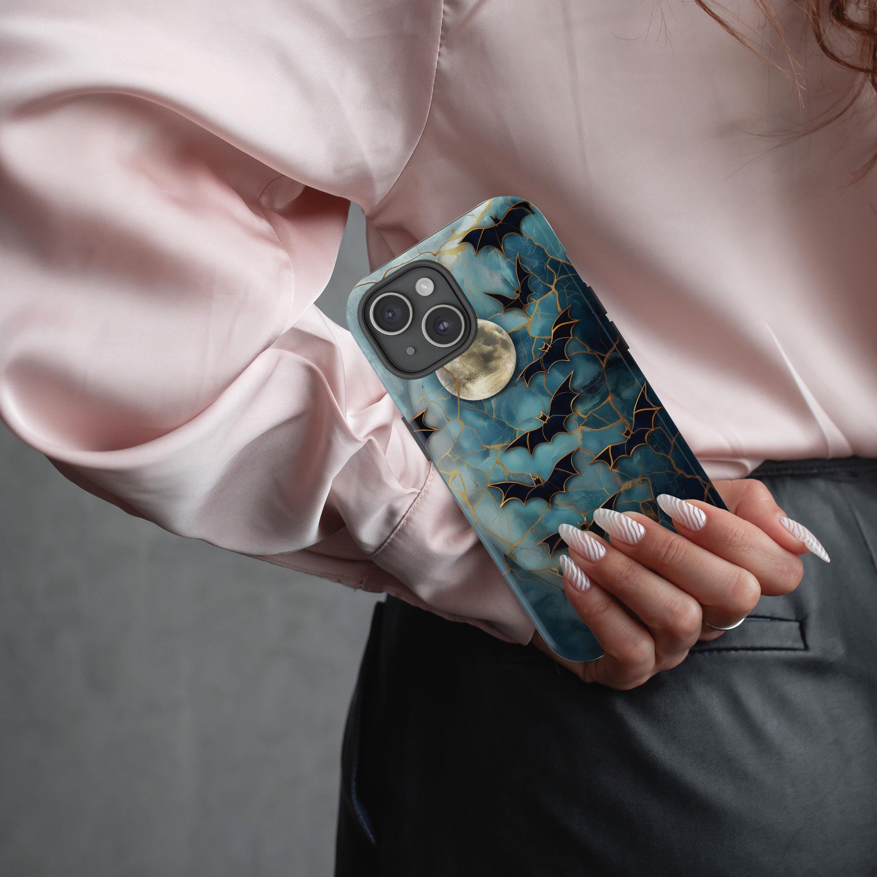 Halloween Lover Phone Case Celestial Bats Stained Glass Cover Spooky Moon Case for iPhone 16 15 14 13 12 Pixel Galaxy S 24 23 22 21 20