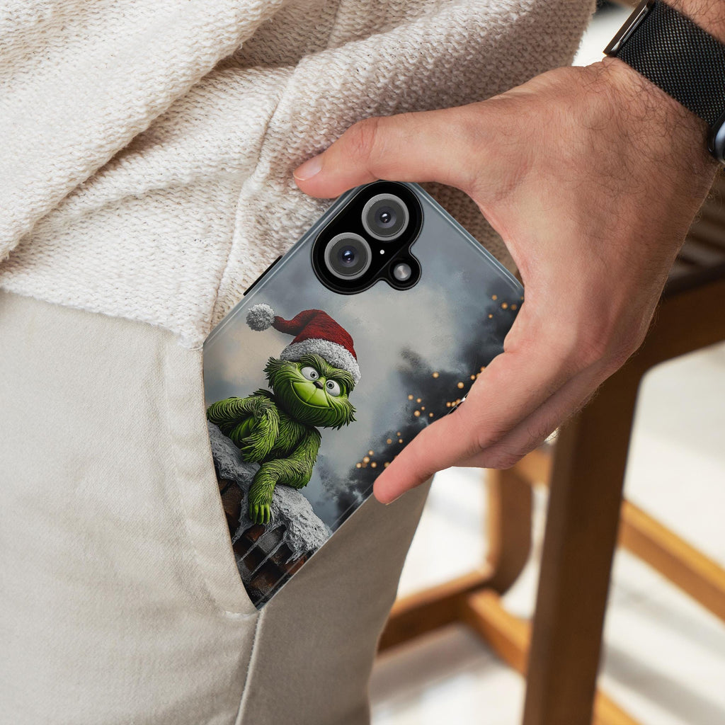 3D Funny Grinch Christmas on the Chimney Phone Case, Winter Xmas Grinch Cover for iPhone 16 15 14 13 Pro Max Plus, Samsung S24, 433.20