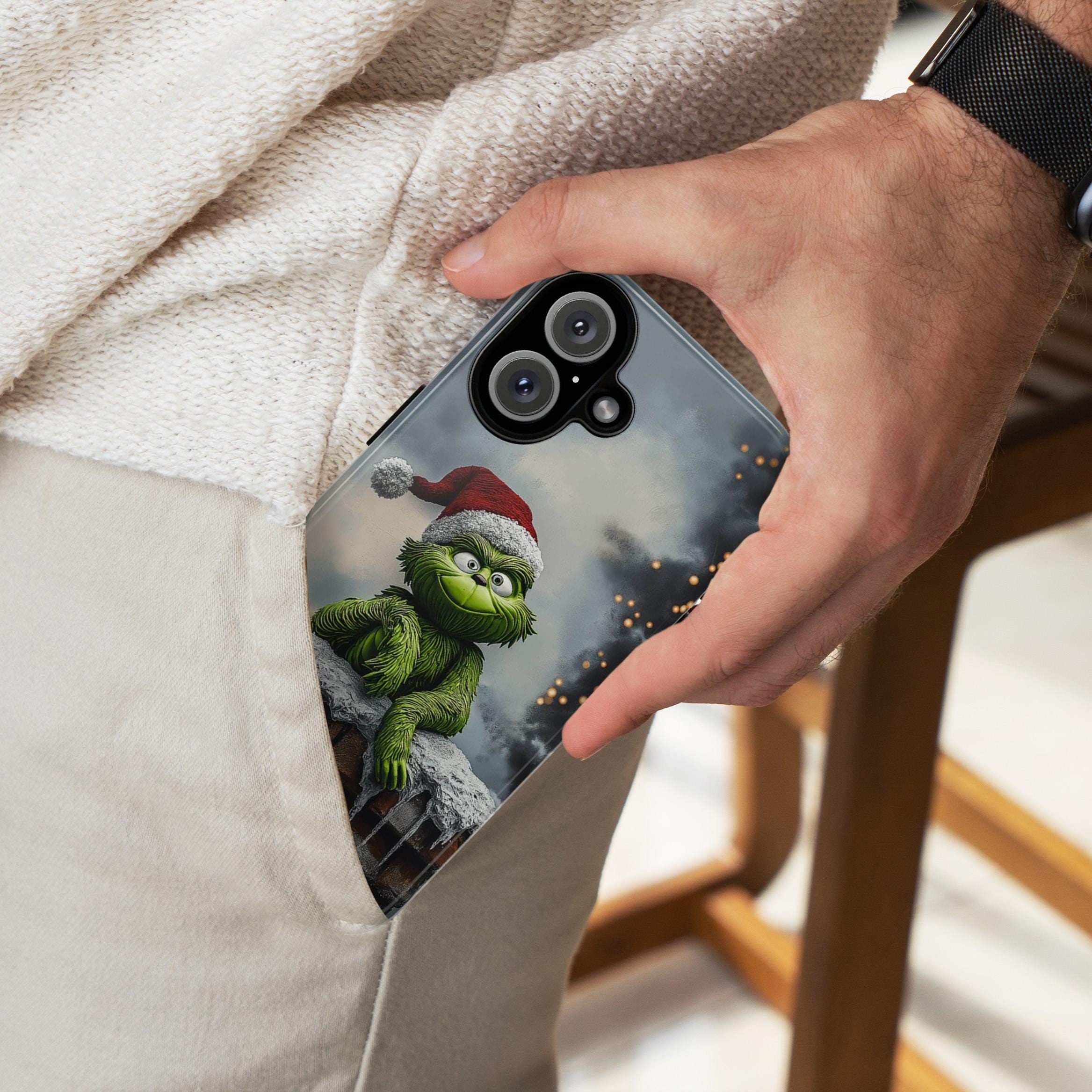 3D Funny Grinch Christmas on the Chimney Phone Case, Winter Xmas Grinch Cover for iPhone 16 15 14 13 Pro Max Plus, Samsung S24, 433.20