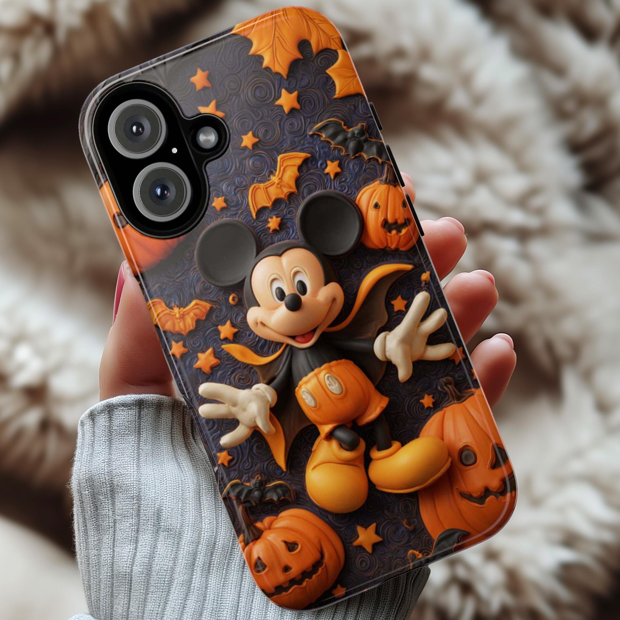 Mickey Mouse Lover Halloween Phone Case, Magical Pumpkins & Spiders Spooky Design Cover for iPhone 17 16 Tough or Magsafe, Samsung, 442.61