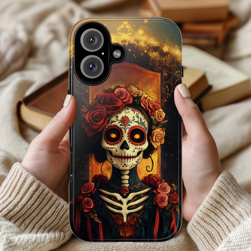 Skull 3D Effect Phone Case, Dia de los Muertos Cover, Artistic Gothic Style Accessory for iPhone Tough or Magsafe, Galaxy, 465.14