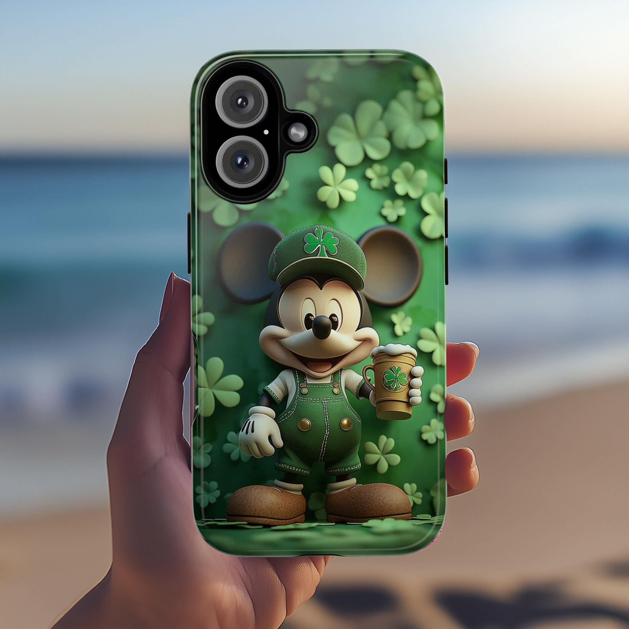 Mickey Mouse St Patricks Day Phone Case, Irish Luck Disney Day Phone Cover for iPhone 16 15 14 13 Pro Magsafe Samsung Galaxy S24, 457.4