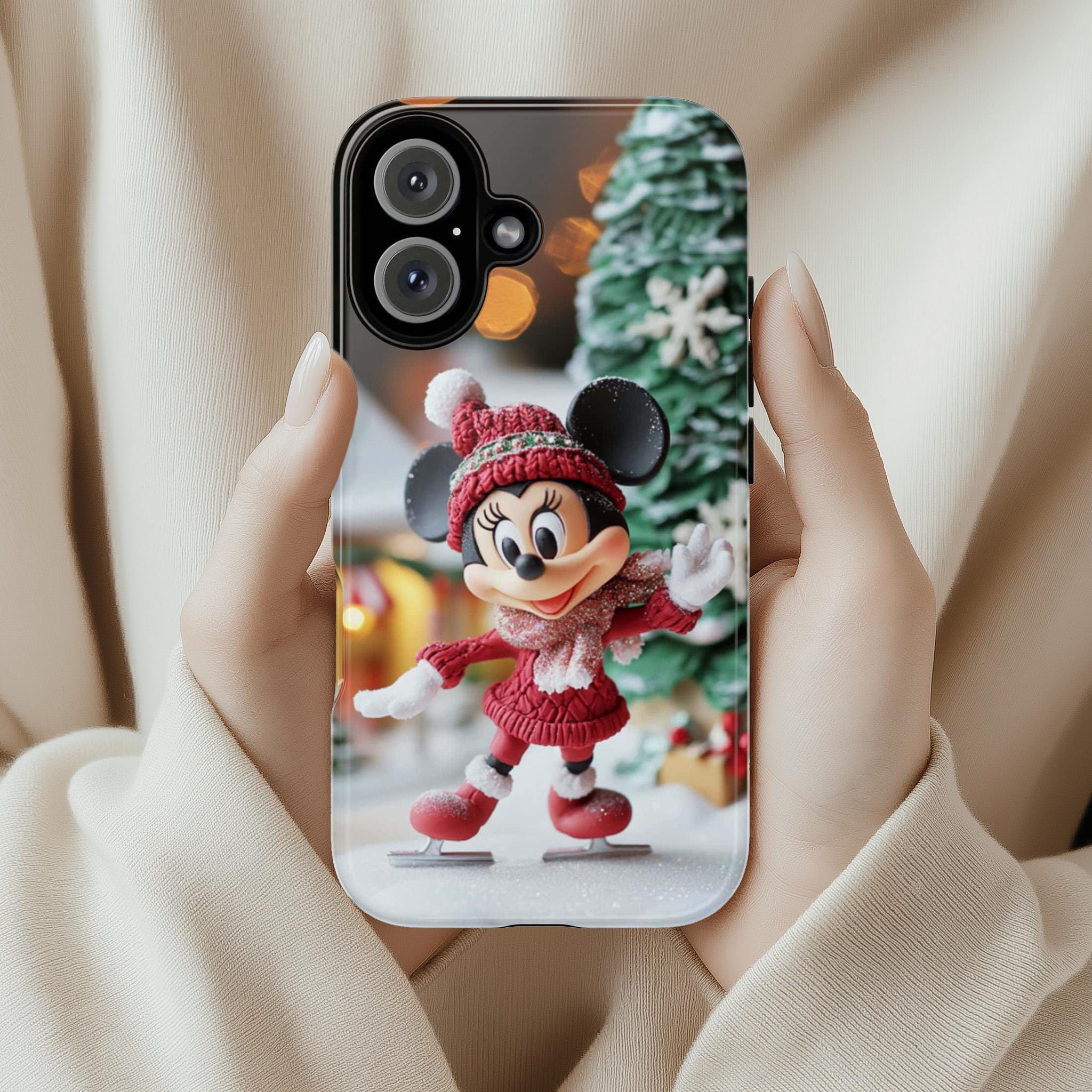 Christmas Minnie Mouse 3D effect Phone Case, Cartoon Xmas 3D Design, Disney Christmas Phone Case for iPhone 16 15 14, Samsung S24, 442.13