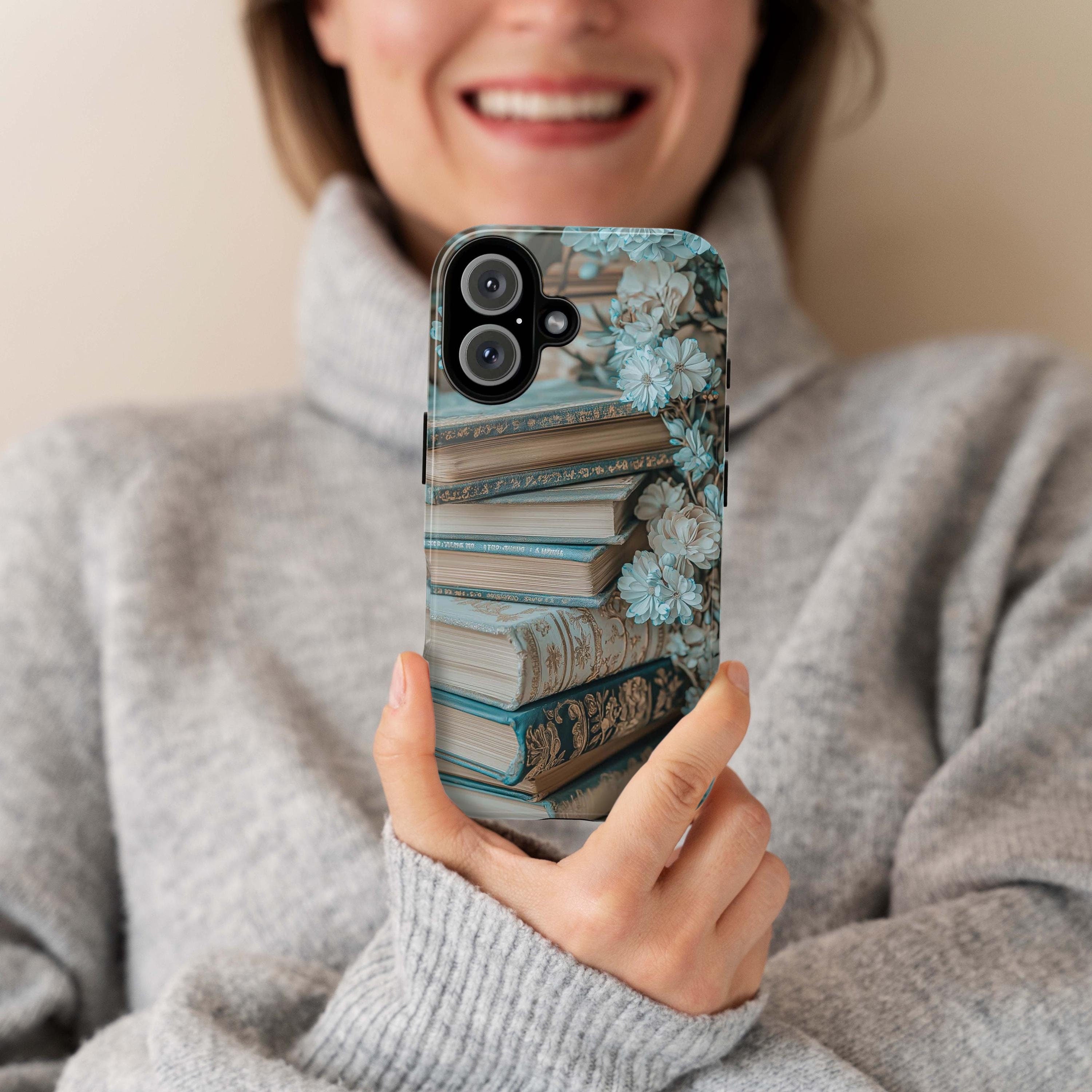 Rustic Book Lover's Phone Case, 3D Floral Book Spine Design, Gothic Books Phone Case for iPhone 16,15 Magsafe, Samsung Galaxy, Pixel, 423.12