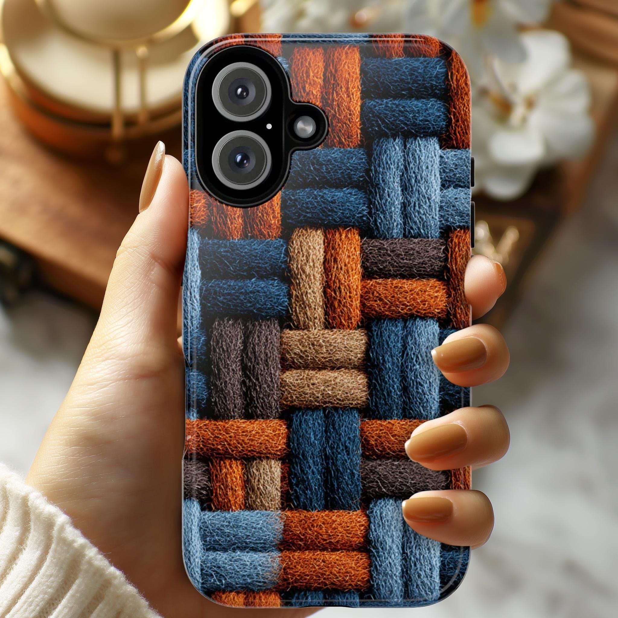 Wool Felted Autumn Phone Case | Cozy Warm Wool Texture Fall Pattern Design for iPhone 17 16 15 Tough or Magsafe, Samsung, 452.17