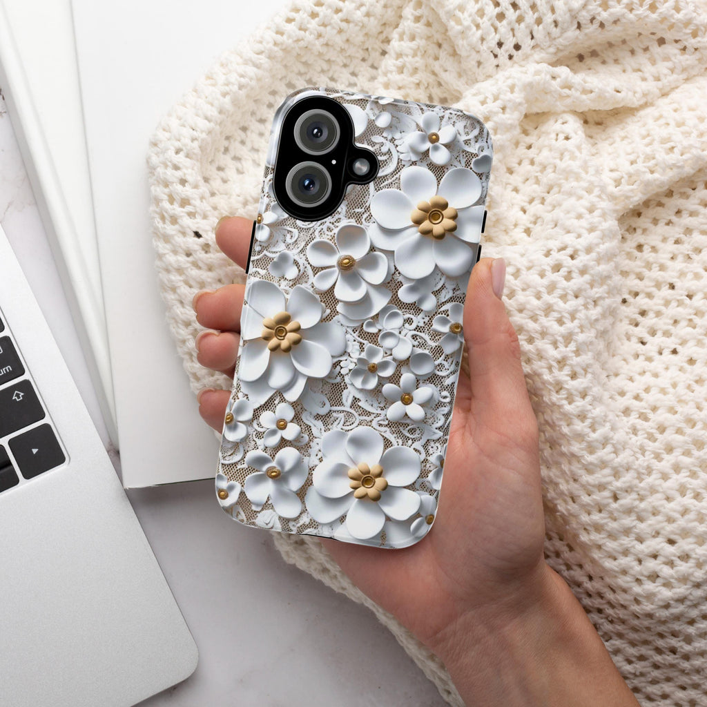 3D Effect Floral Lace Phone Case, Elegant Wedding Cover for Bride or Bridesmaid, Bridal Party Gift iPhone Tough or Magsafe, Samsung, 439.78
