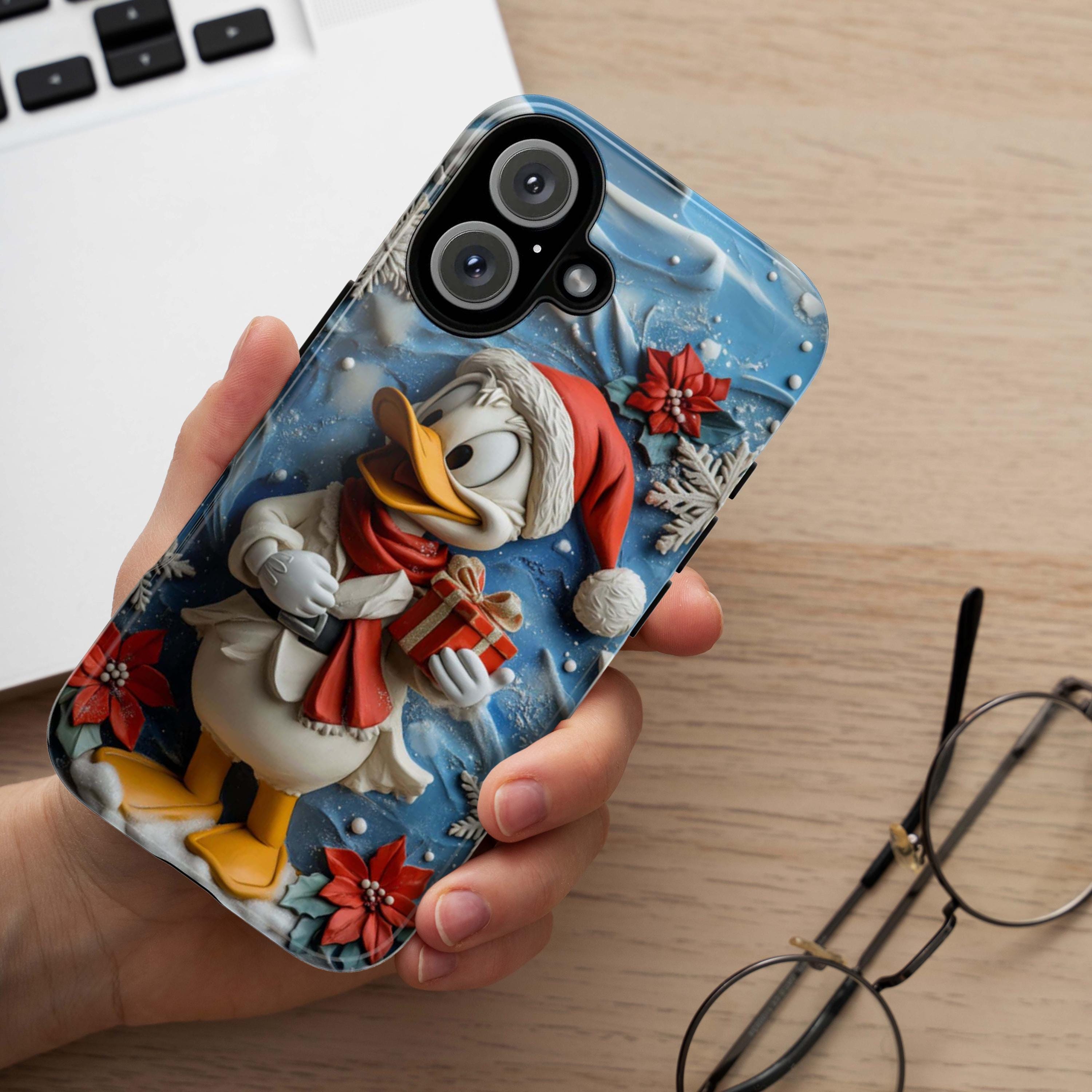 Xmas Donald Duck 3D Phone Case, Cartoon Santa Case, Disney Christmas Holiday Case for iPhone 16 15 Magsafe, Samsung S24, 442.20
