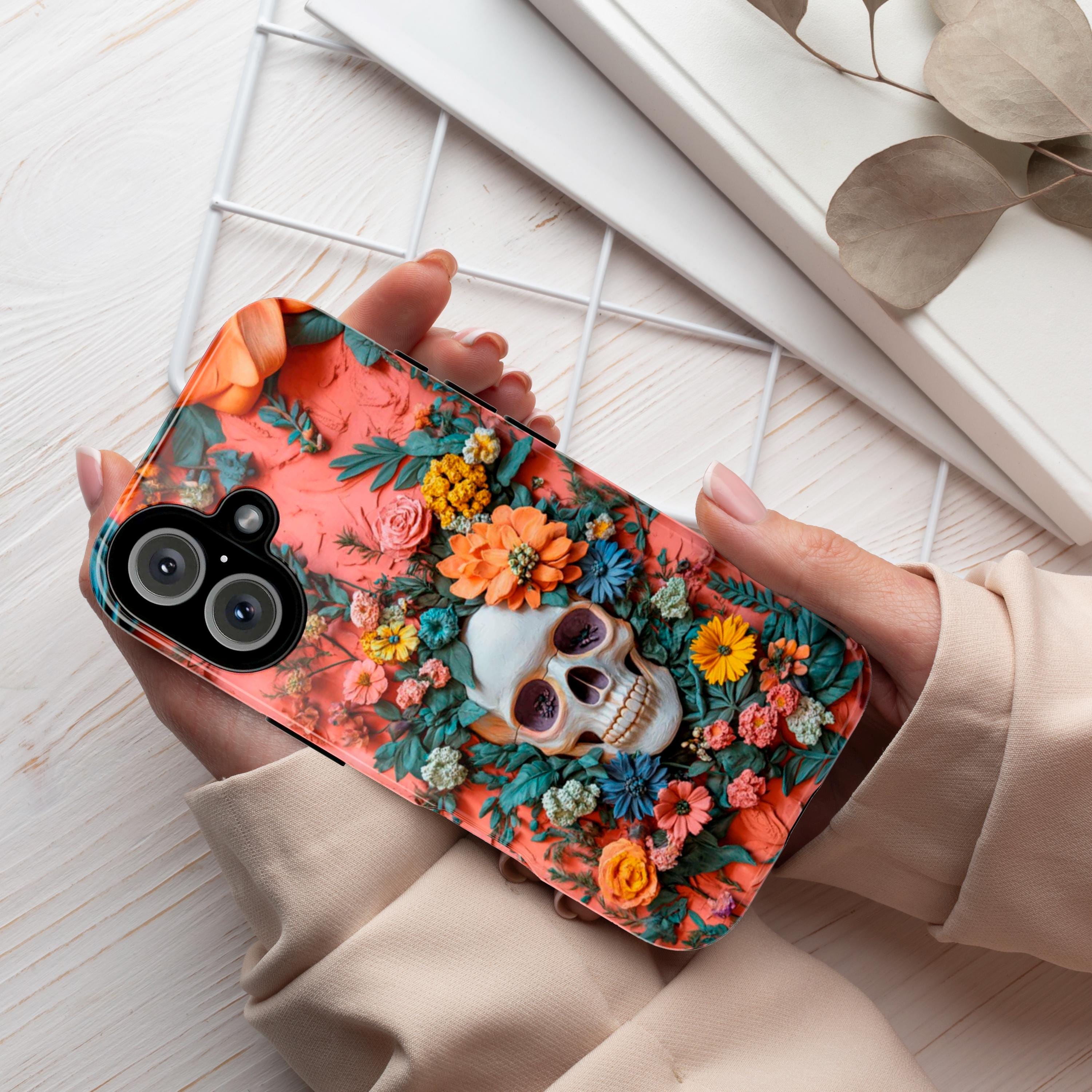 Anatomy Skeleton 3D Design Phone Case, Anatomical Art Design, Flowers & Skeleton Phone Cover for iPhone 16 15 Pro Max, Samsung S24, 435.8