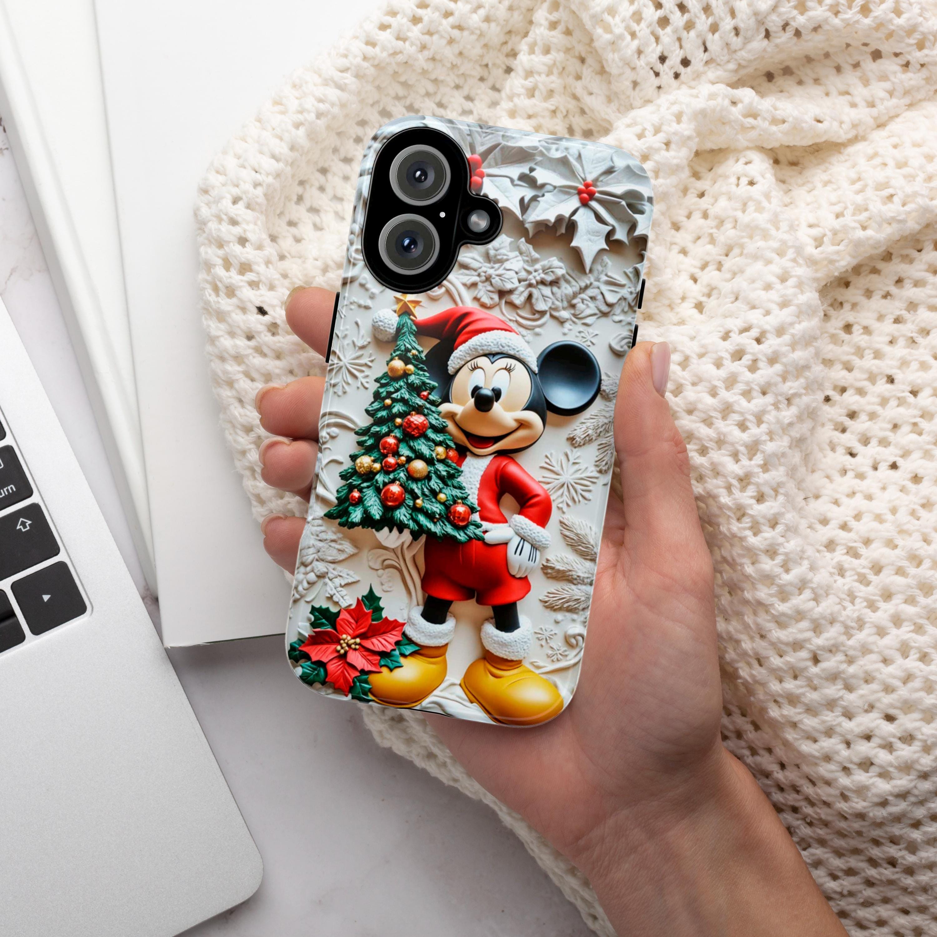 Xmas Mickey Mouse 3D effect Phone Case, Cartoon Design, Santa Mickey Christmas Tree Phone Case for iPhone 16 15 Magsafe, Samsung S24, 442.18