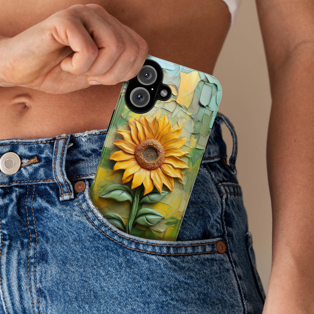 Summer Sunflower Oil Painting Phone Case, Yellow Flower Art Phone Cover for iPhone 16 15 14 13 Pro Max Plus Magsafe, Samsung S24, 439.24