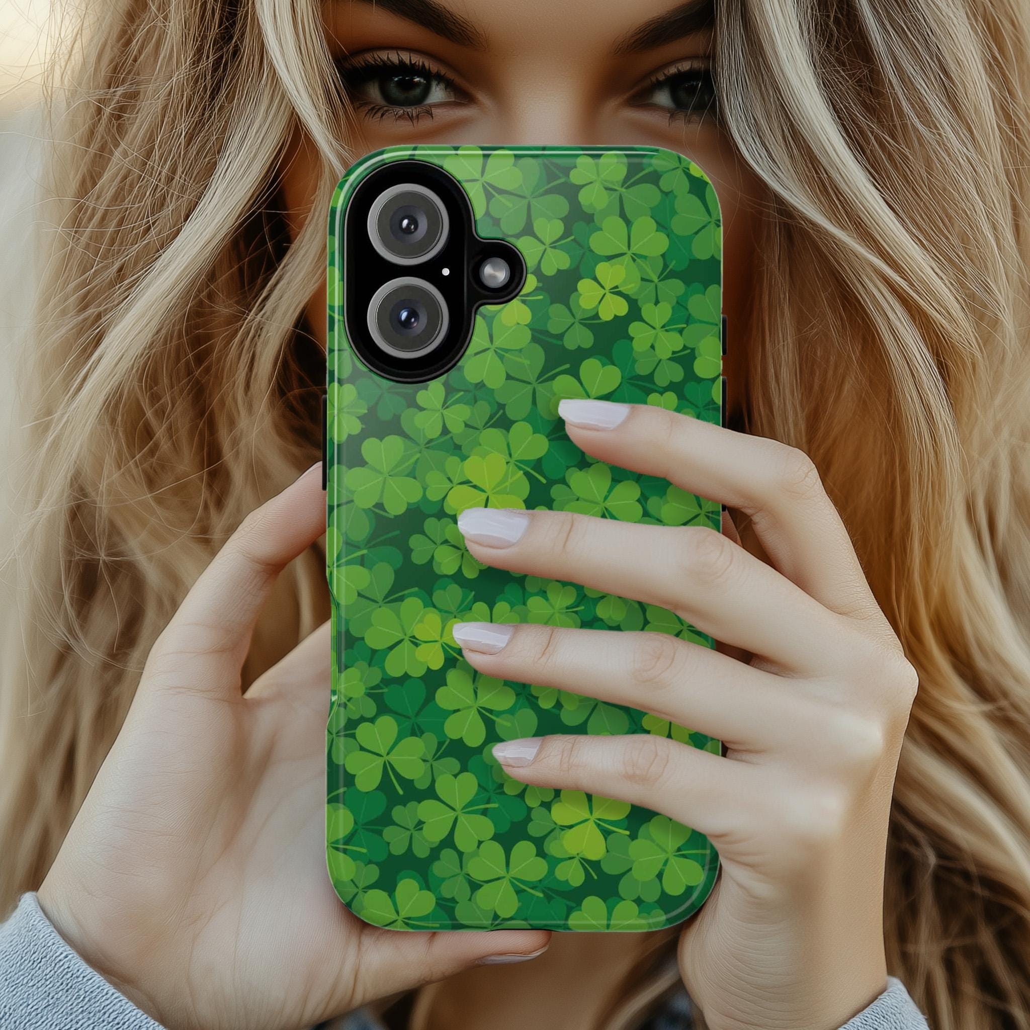 Shamrock St Patricks Day Phone Case, Irish Luck Day Phone Cover, St Paddys Case for iPhone 16 15 14 13 Pro Magsafe Samsung Galaxy S24, 289.2