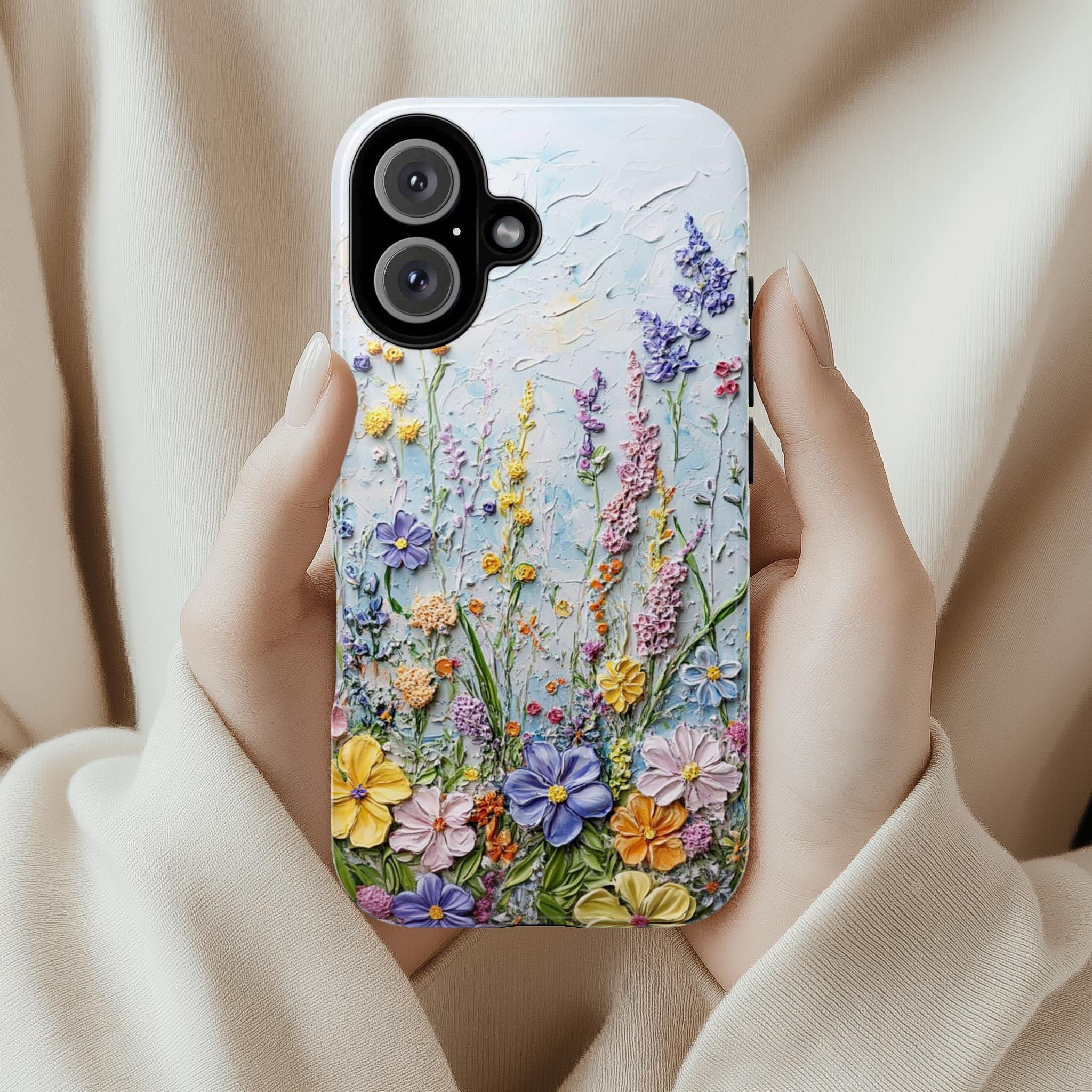 Pastel Flowers Art Wildflower Phone Case, Delicate Floral Meadow Design Phone Cover for iPhone 16 15 14 13 Tough or Magsafe, Samsung, 439.40