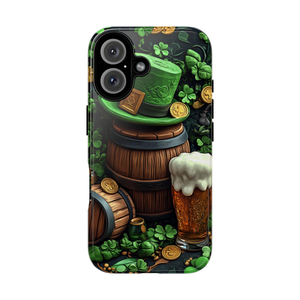 St. Patrick's Day Phone Case with Lucky Shamrocks and Cheerful Beer, Lucky Irish Inspired Cover for iPhone 16, 15, Samsung Galaxy S24, 457.3