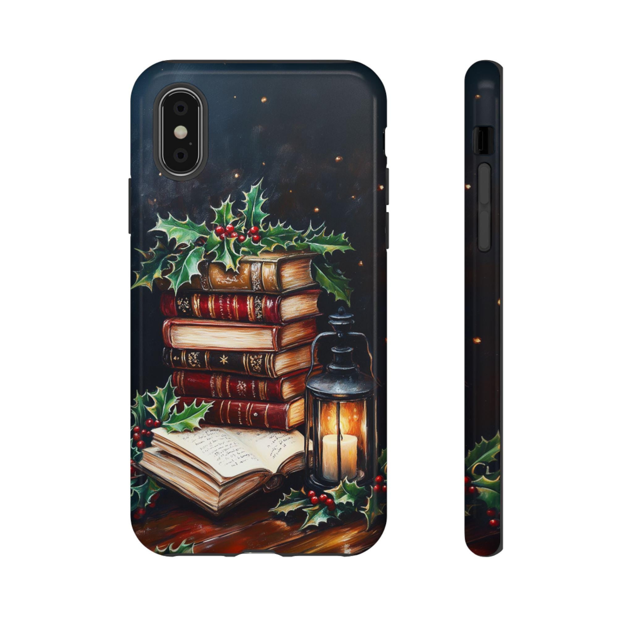 Xmas Gothic Dark Academia Bookcase Phone Case, Vintage Books Oil Painting effect Case for iPhone 16 Pro Max 15 14 Plus, Samsung S24 Ultra