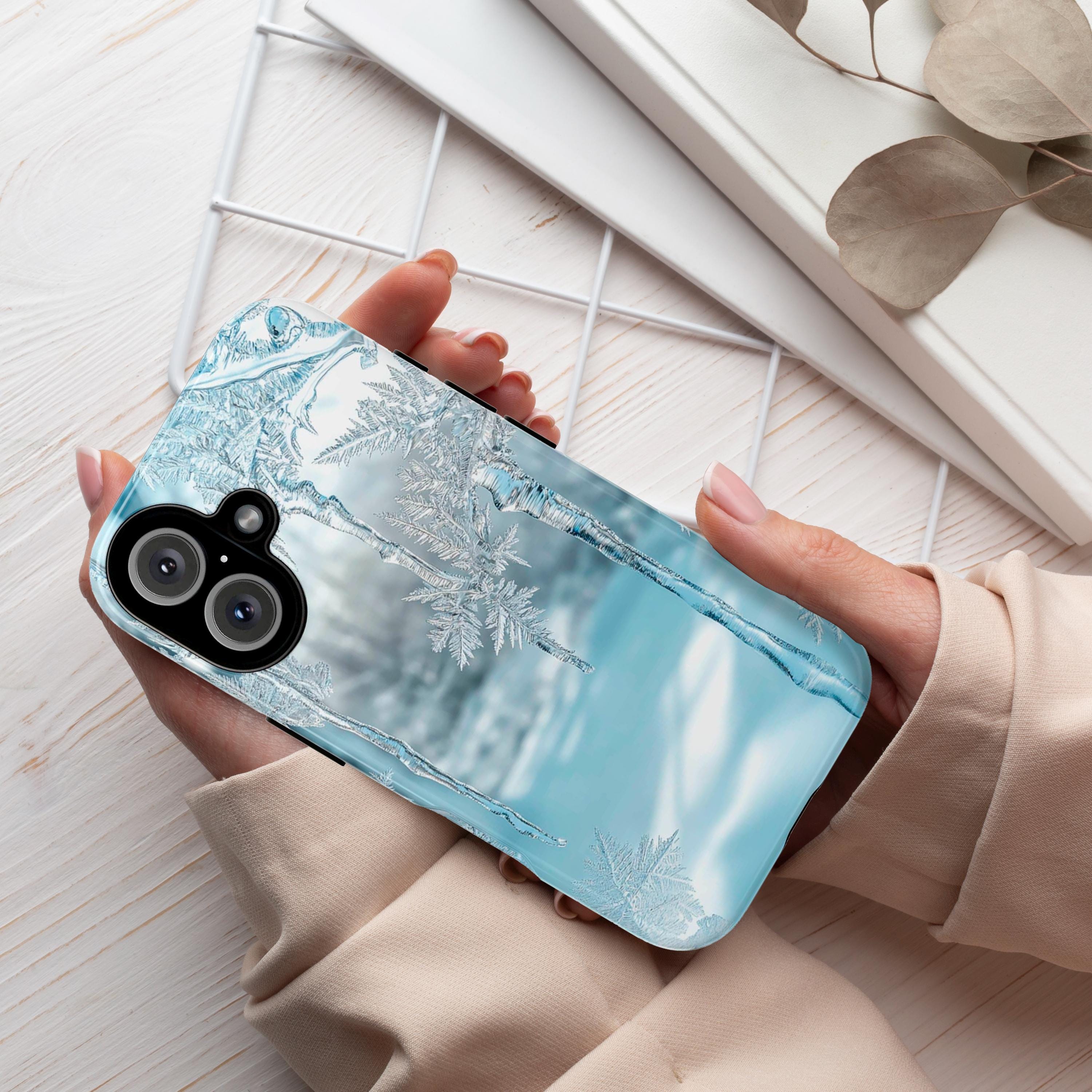 Snowy WinterLandscape with Icicles Phone Case | Aesthetic Holiday Design for iPhone 16 Pro Max 15 14 13 Plus Mag Safe, Galaxy 25, 420.6