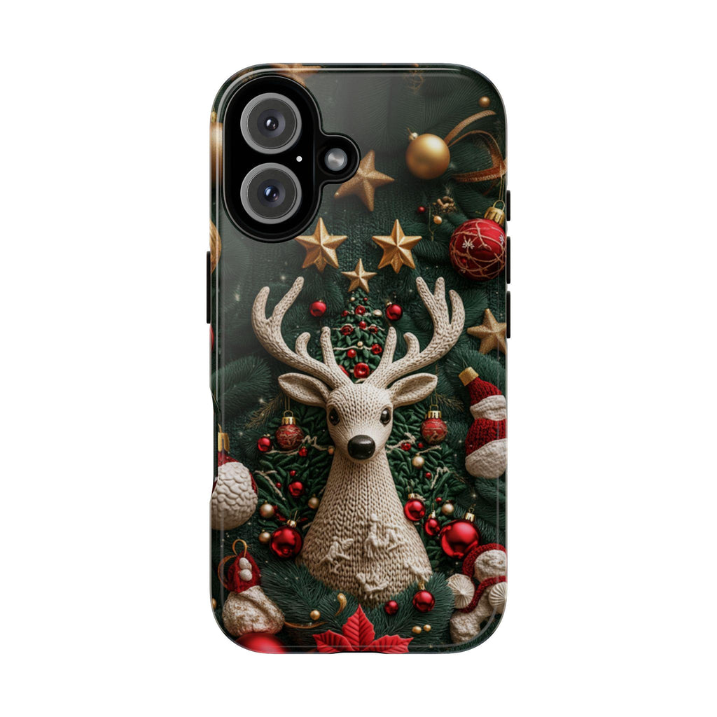 3D Knitted Christmas Reindeer Phone Case, Festive Knit Effect Holiday Design, Christmas Ornaments Mobile Cover, Protective Xmas Gift, 443.2