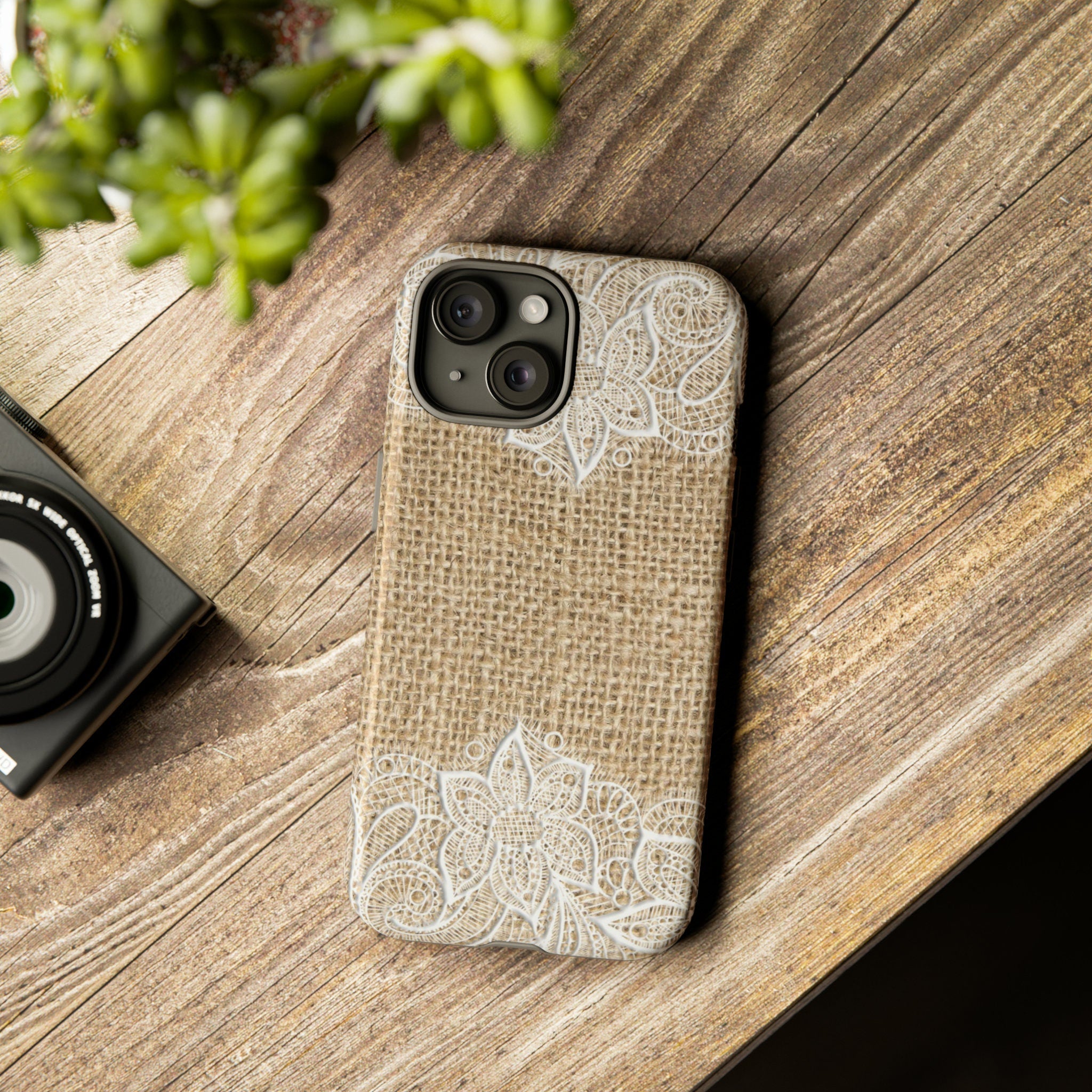 Personalized Burlap Lace Phone Case, Cottagecore Phone Case, Birthday Gift Cover for iPhone 15 14 13 12 11 XR Pro Max Plus/Samsung Galaxy