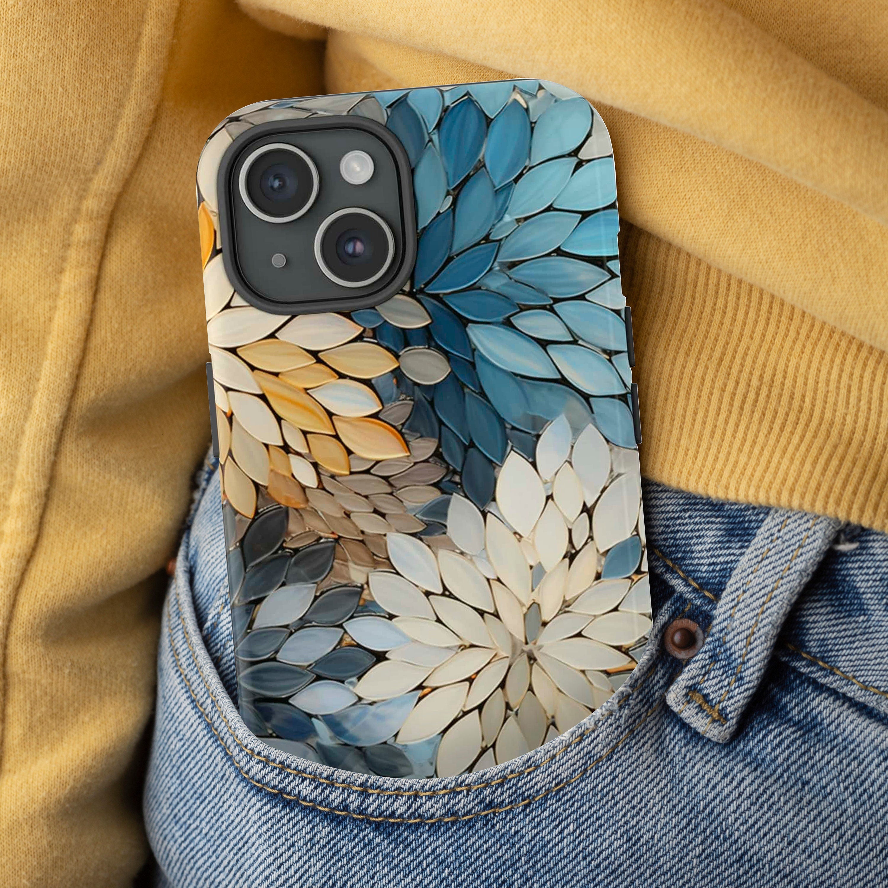 Pastel Floral Stained Glass Illusion Print Tough Phone Case for iPhone 16 15 14 13 Pro Max Plus, MagSafe or ToughCase, Galaxy, Pixel 9, 334