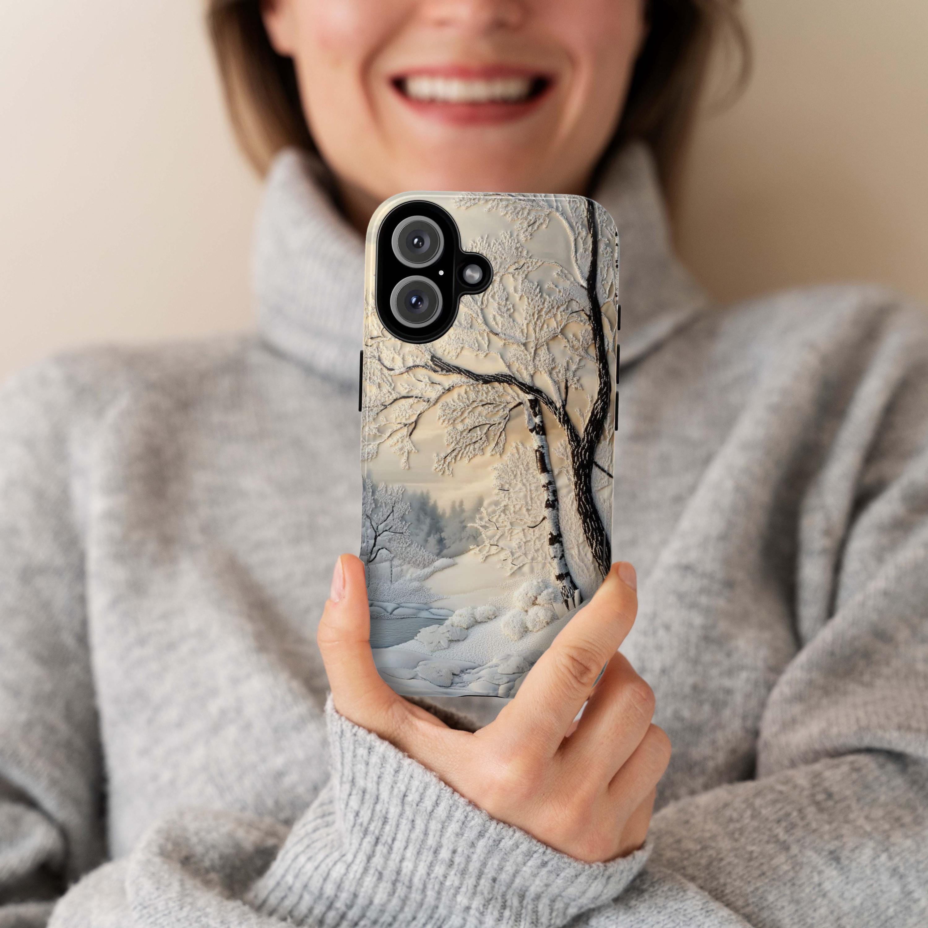 Snowy Winter Forest Phone Case, White Christmas Woodland Vibes MagSafe for iPhone 16 15 14 13 12 Pro Max Plus, Samsung S24, Pixel 8, 453.9