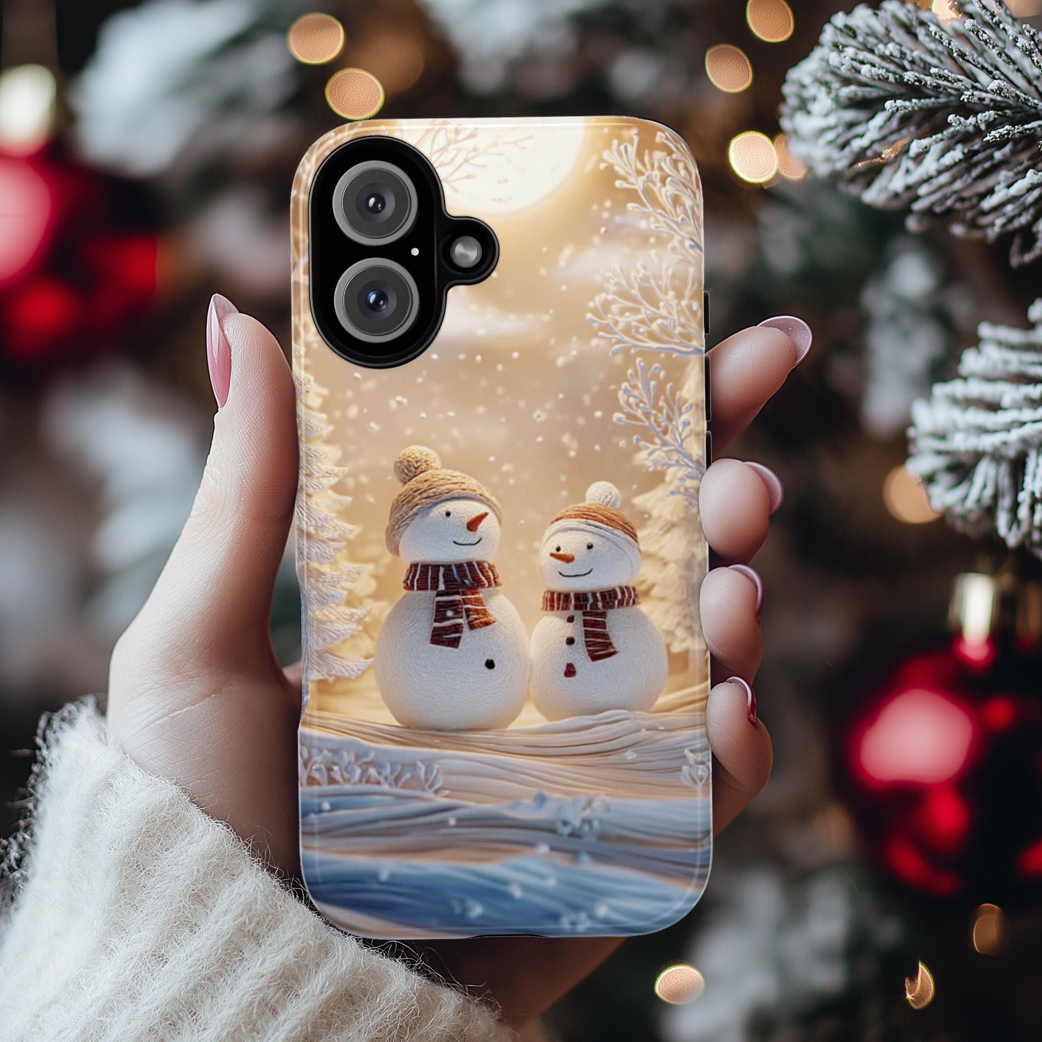 Winter Wonderland Snowman Phone Case, Christmas Holiday Snow Landscape Cover for iPhone 17 16 15 Tough or Magsafe, Samsung, 481.4