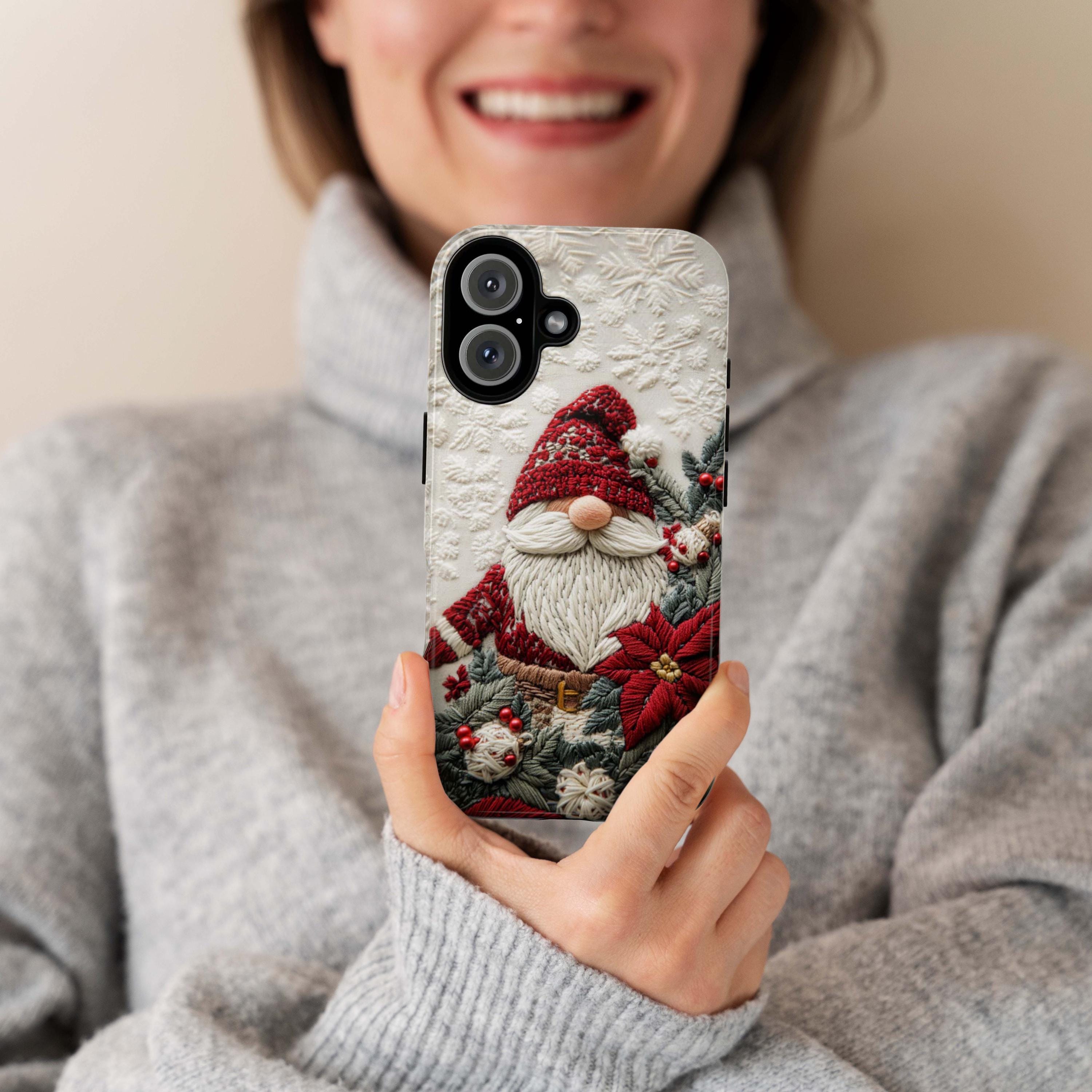 Christmas Gnome Phone Case, Poinsettia Florals Festive Holiday Gnome Design Snow Cover for iPhone 17 16 15 Tough or Magsafe, Samsung, 444.8