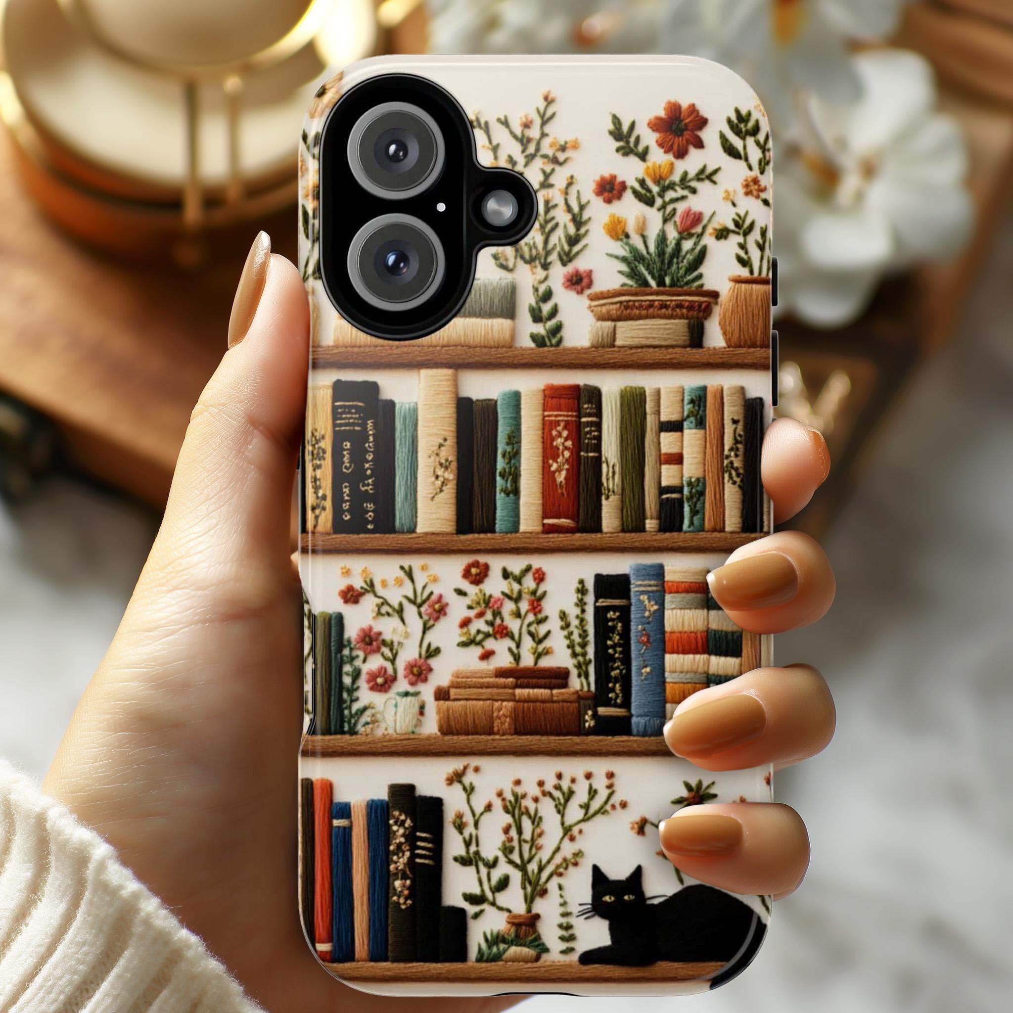 Botanical Floral and Books Phone Case for Book Lovers, Floral Design & Literary Aesthetic Case for iPhone Tough or Magsafe, Samsung, 423.25